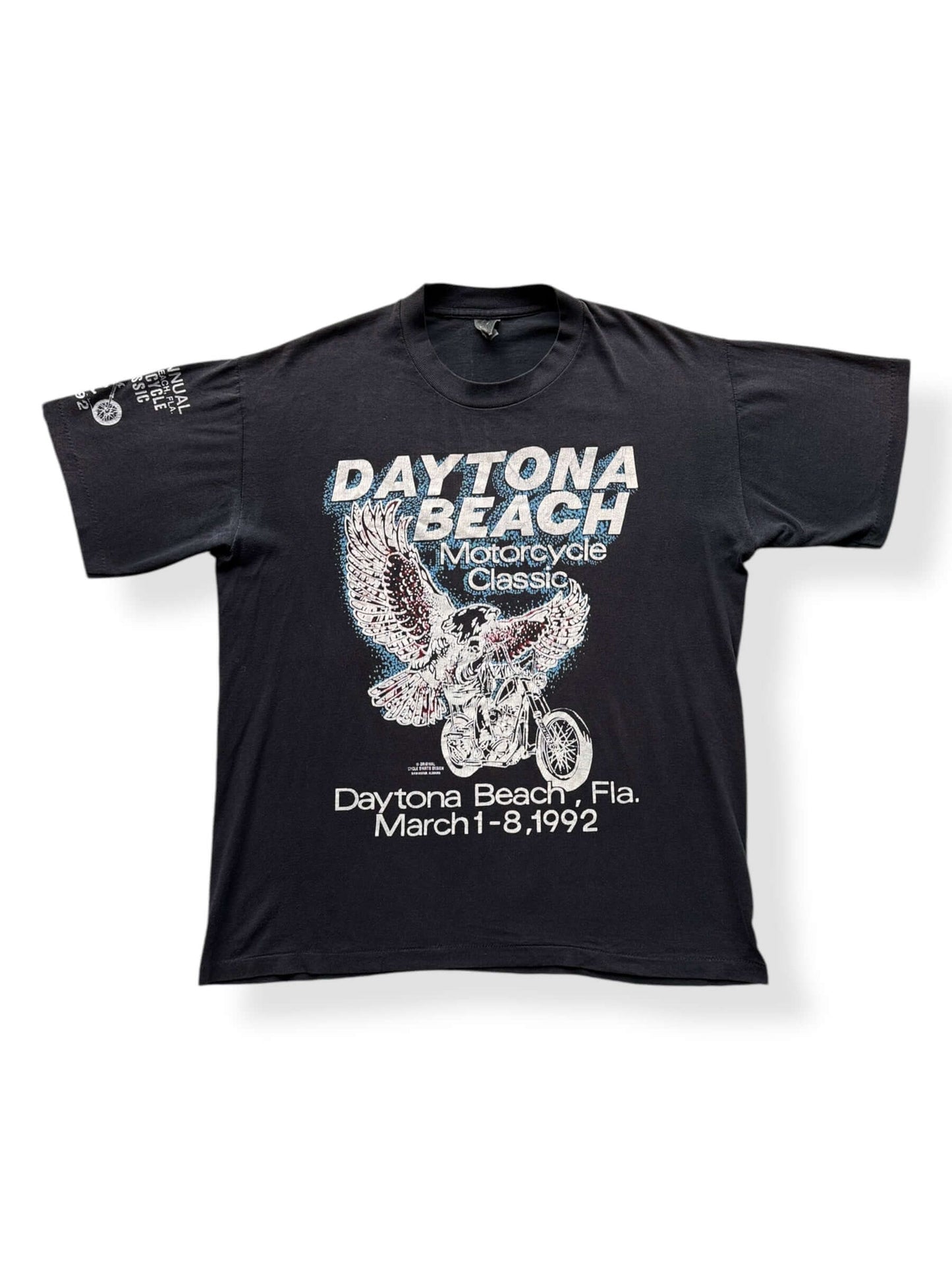 Front of Vintage 1992 Daytona Party Capital Bike Week Tee SZ L