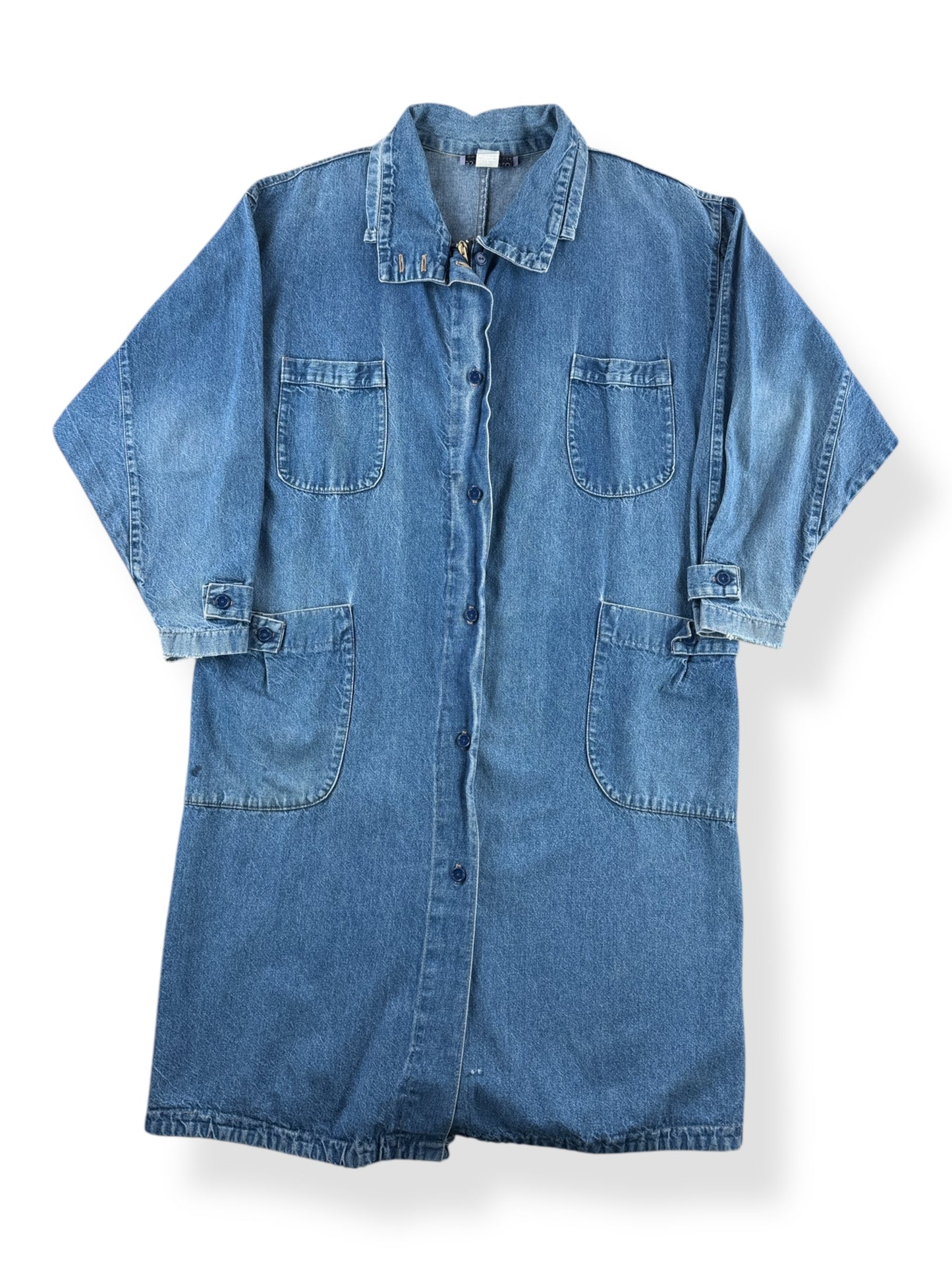 Front of Vintage 80s Long Denim Duster Coat SZ XL