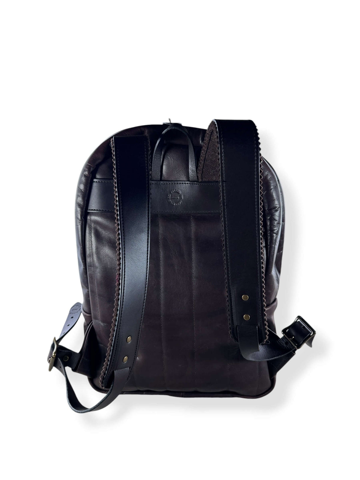 Back of Filson Weatherproof Sierra Brown Leather Journeyman Backpack