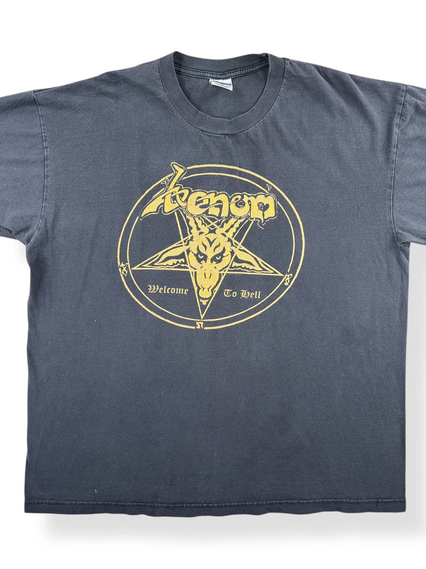 Front Close Up of Vintage Late 90s Venom Band Tee SZ XL
