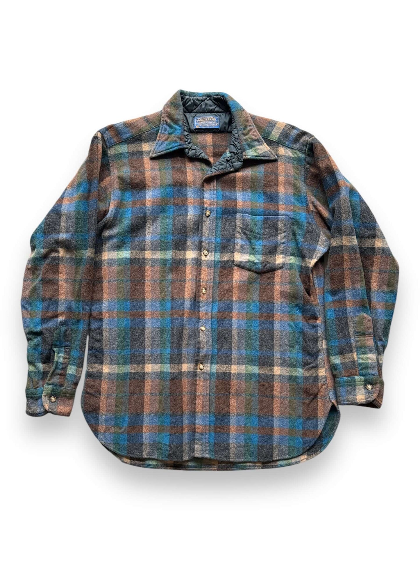 front of Vintage Pendleton Blue/Brown/Green Flannel SZ L