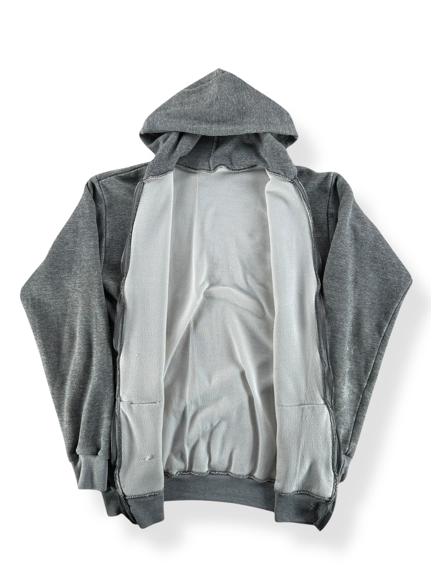 Inside of Vintage Thermal Lined Zip Up Grey Hoodie SZ S