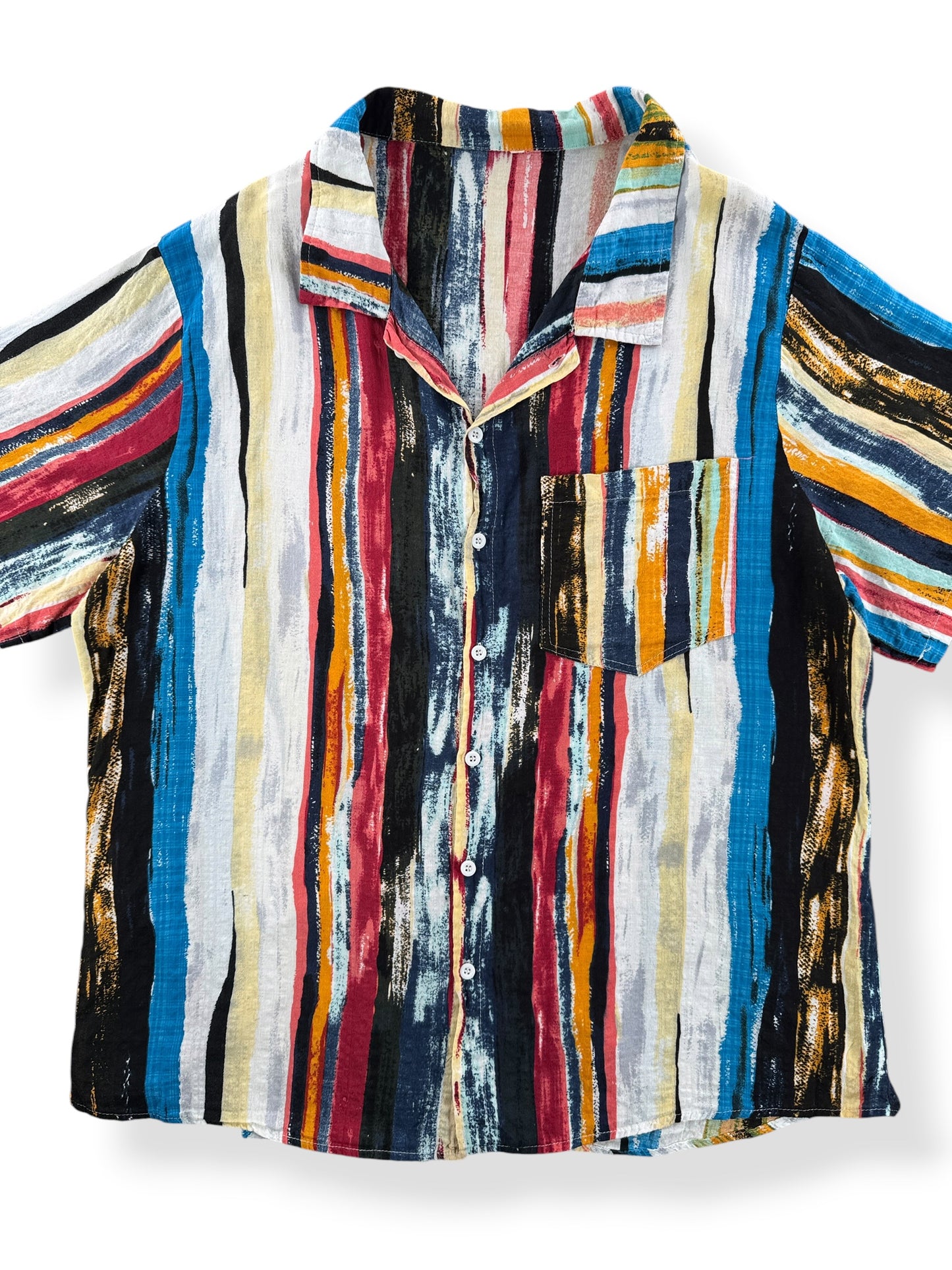 Front Close Up of Vintage Cotton Abstract Striped Shirt SZ L