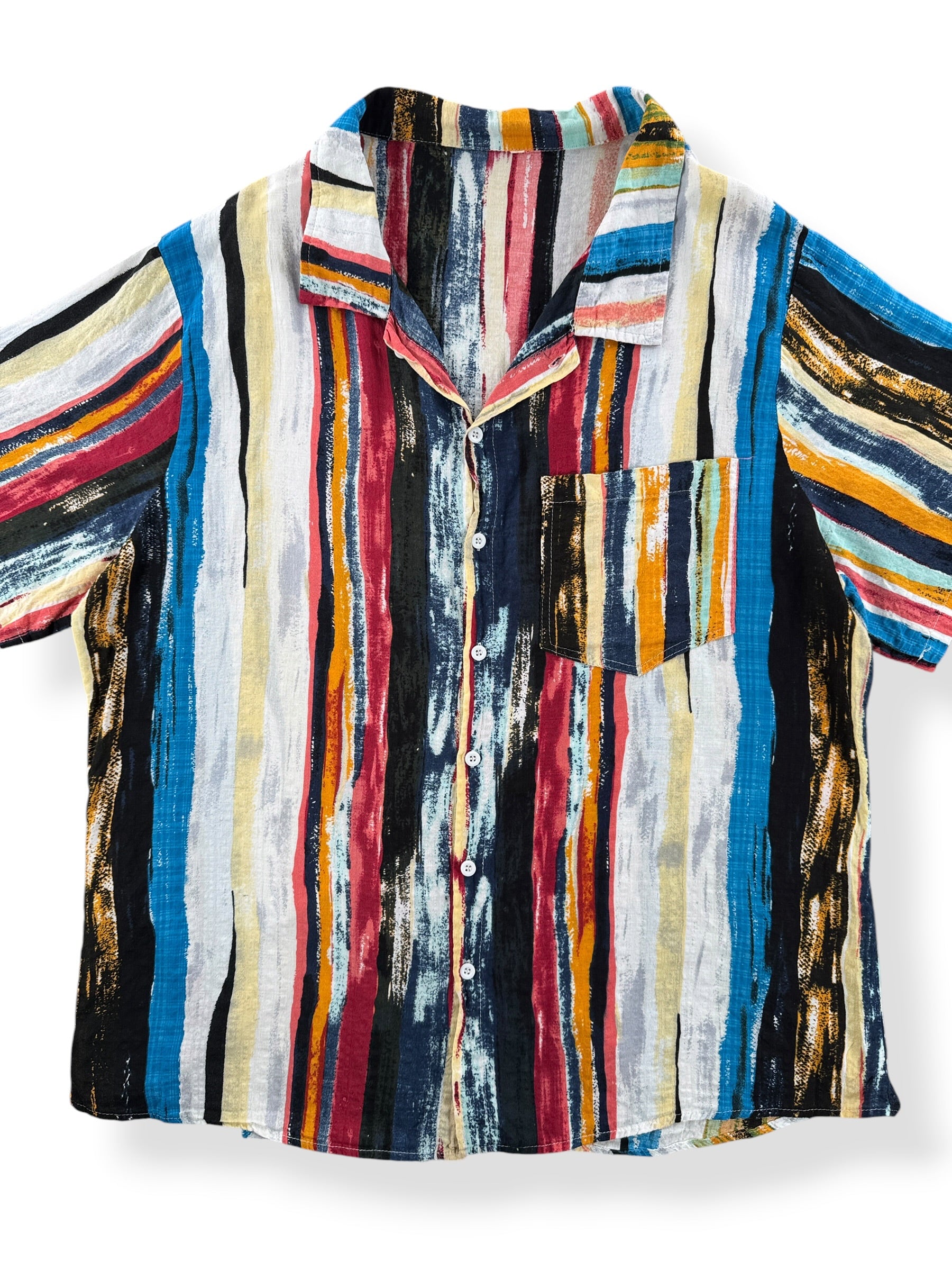 Front Close Up of Vintage Cotton Abstract Striped Shirt SZ L