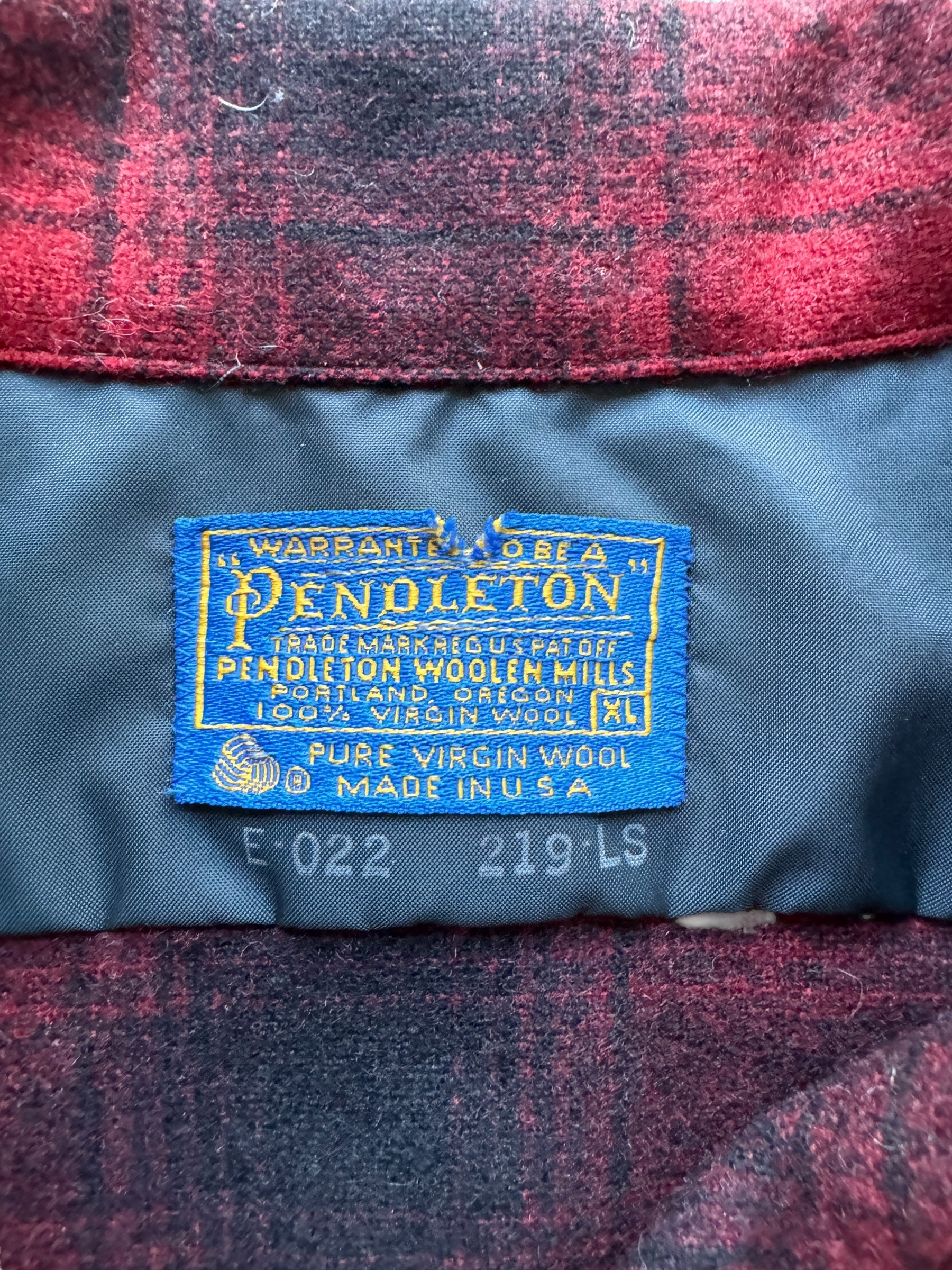 tag on Vintage Pendleton Red/Black Shadowplaid Board Shirt SZ XL