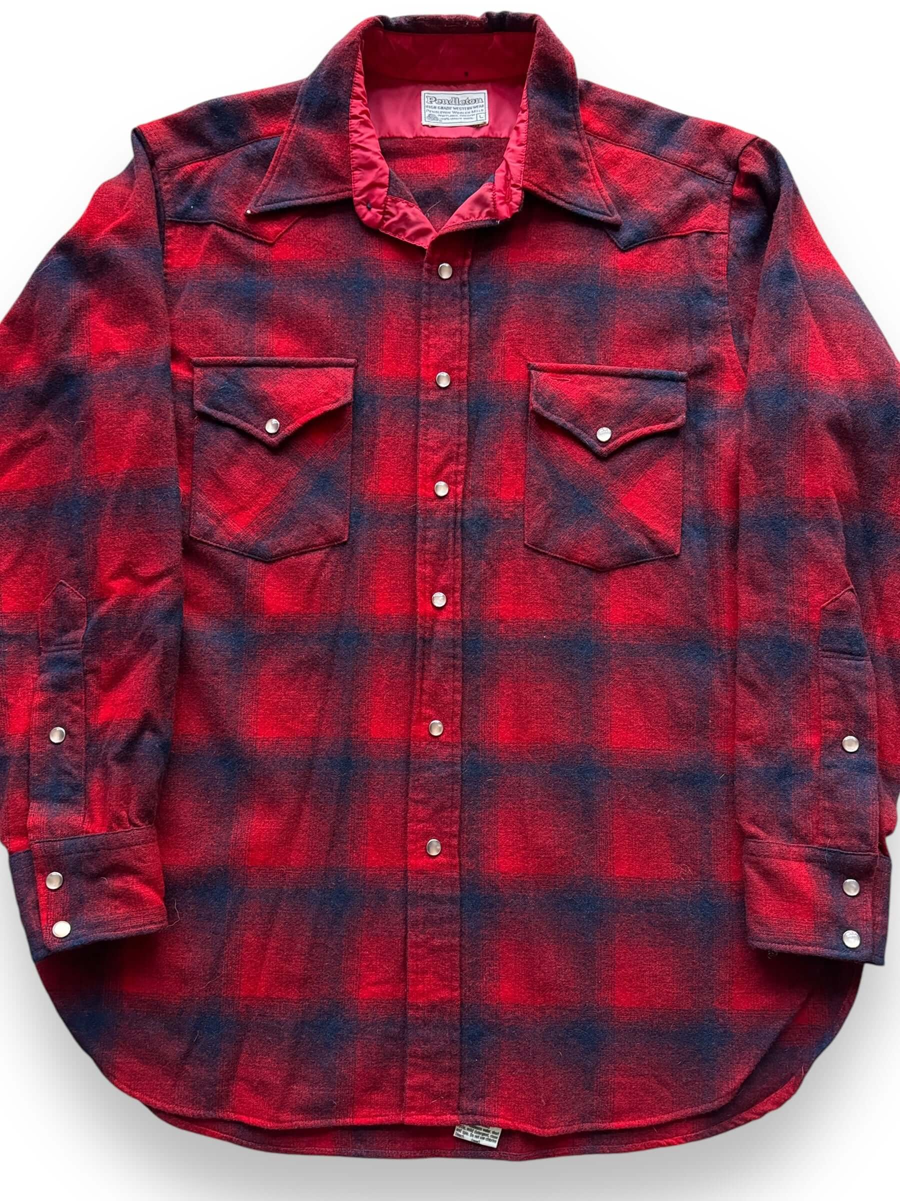 front close up of Vintage Pendleton Red Shadowplaid Pearlsnap Flannel SZ L