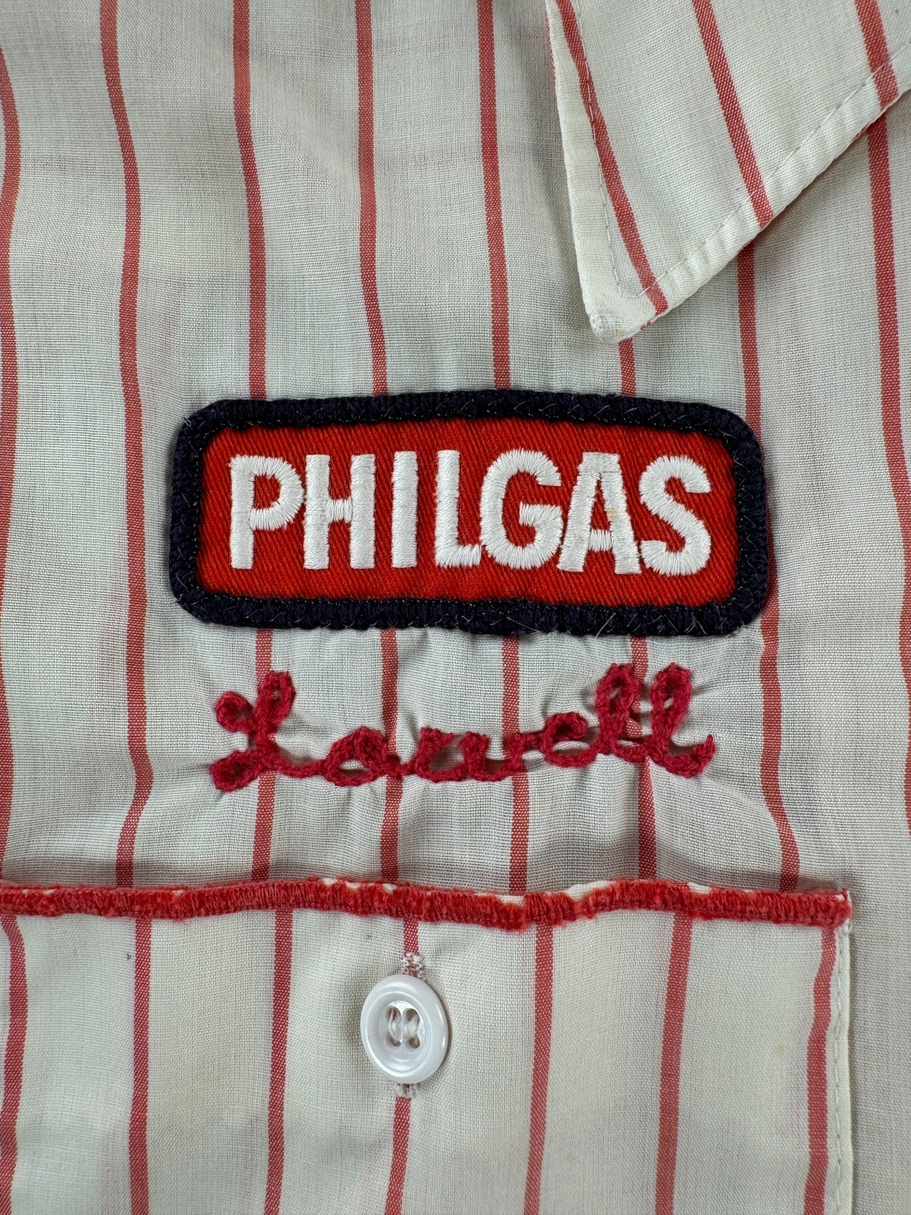 Patch on Vintage Banker's Service Pinstripe Work Shirt SZ XL