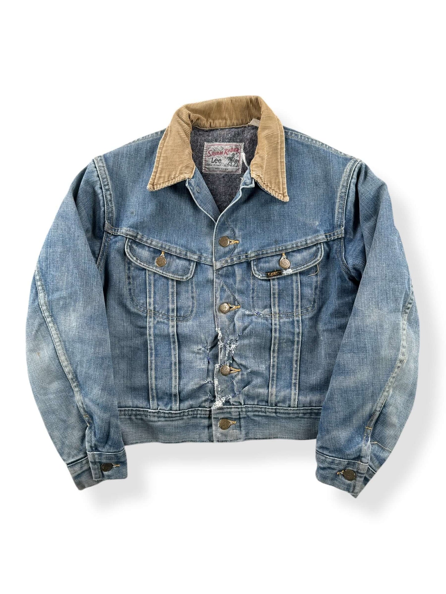 Front of Vintage Repaired Lee Storm Rider Jacket SZ XS AS IS