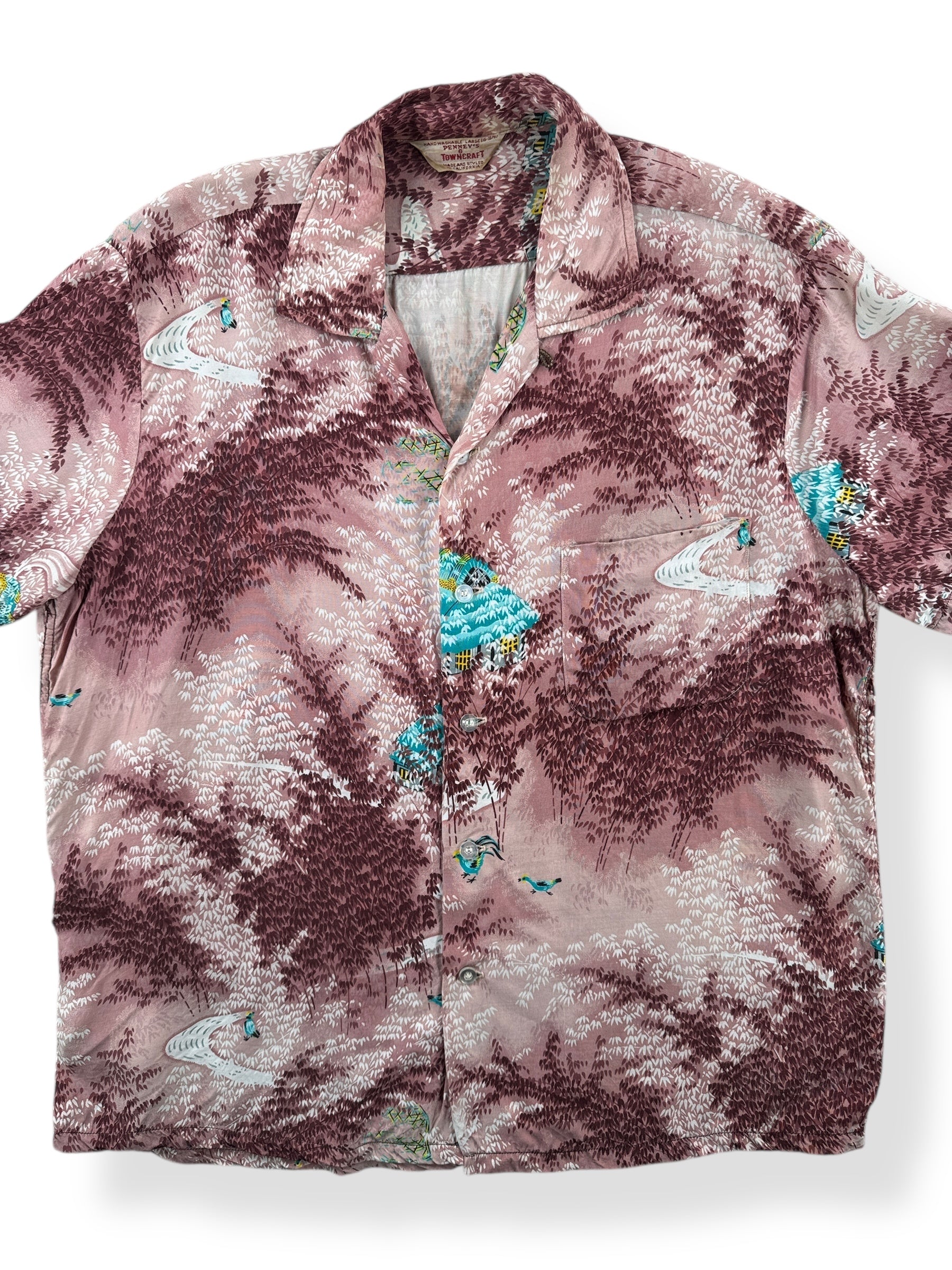 Front Close Up of Vintage Early Penney's Towncraft Aloha Shirt SZ L