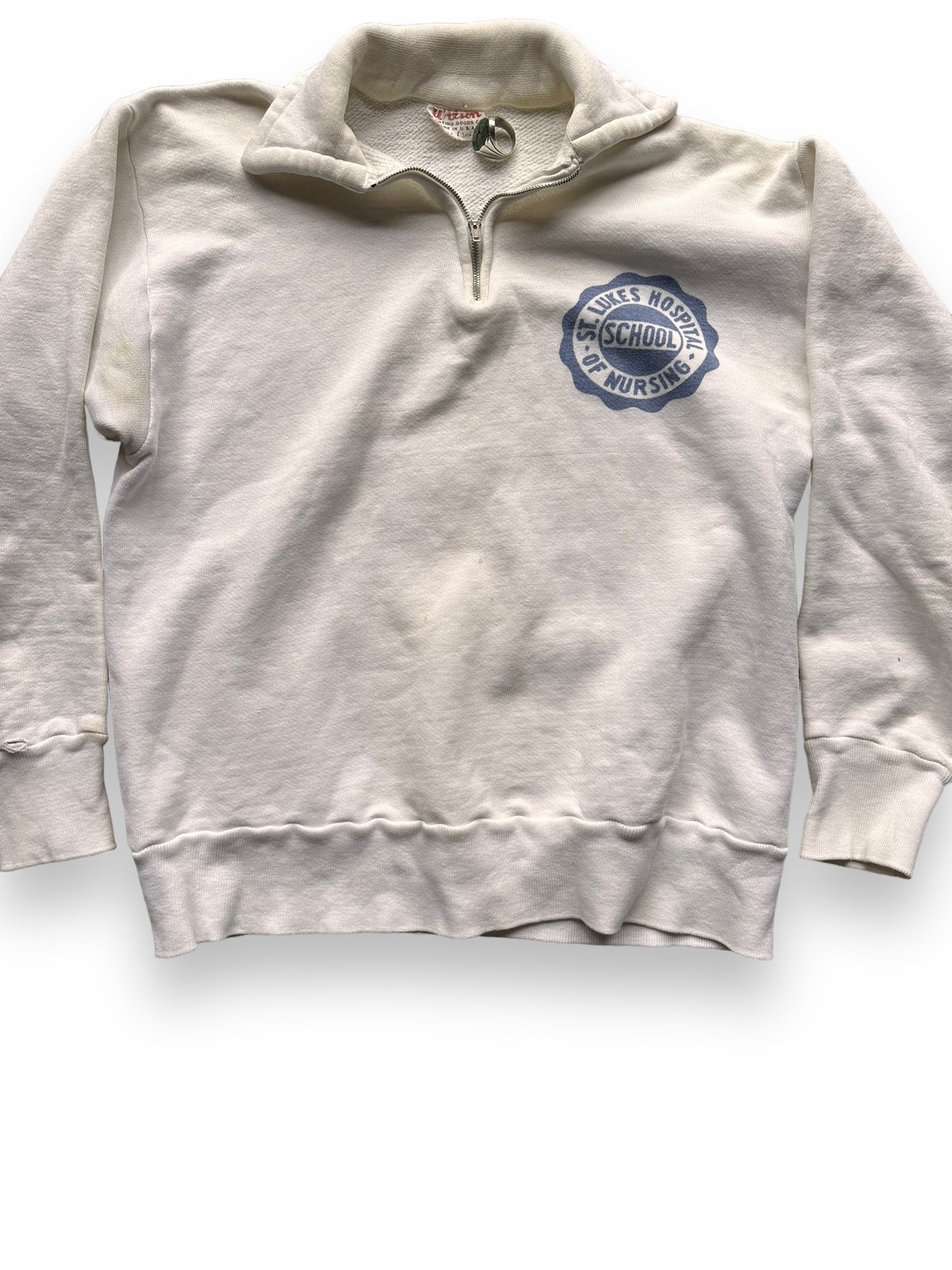 Front Detail on Vintage Wilson Sportswear Sweatshirt SZ M | Vintage Sweatshirt Seattle | Barn Owl Vintage Seattle