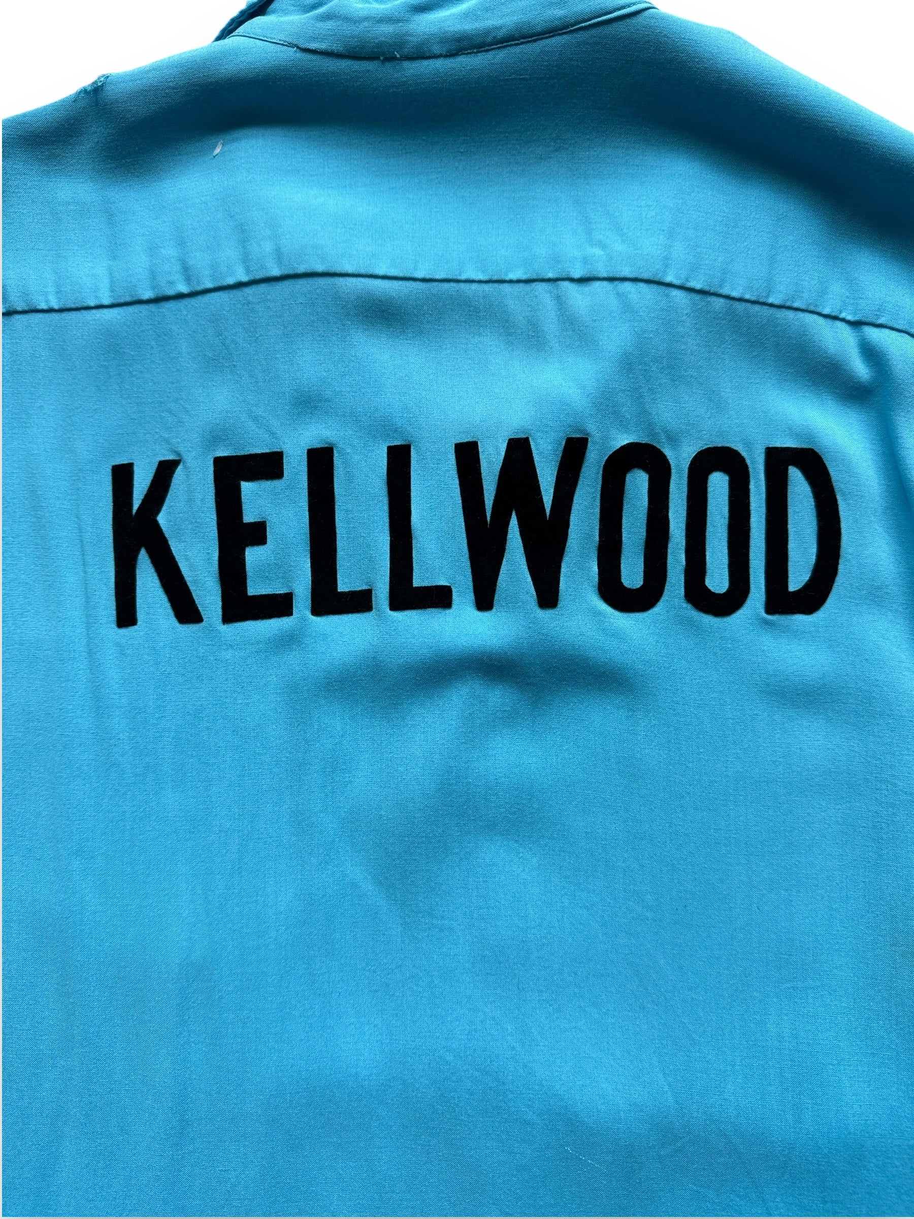 back close up of Vintage Kellwood Rayon Bowling Shirt SZ XL