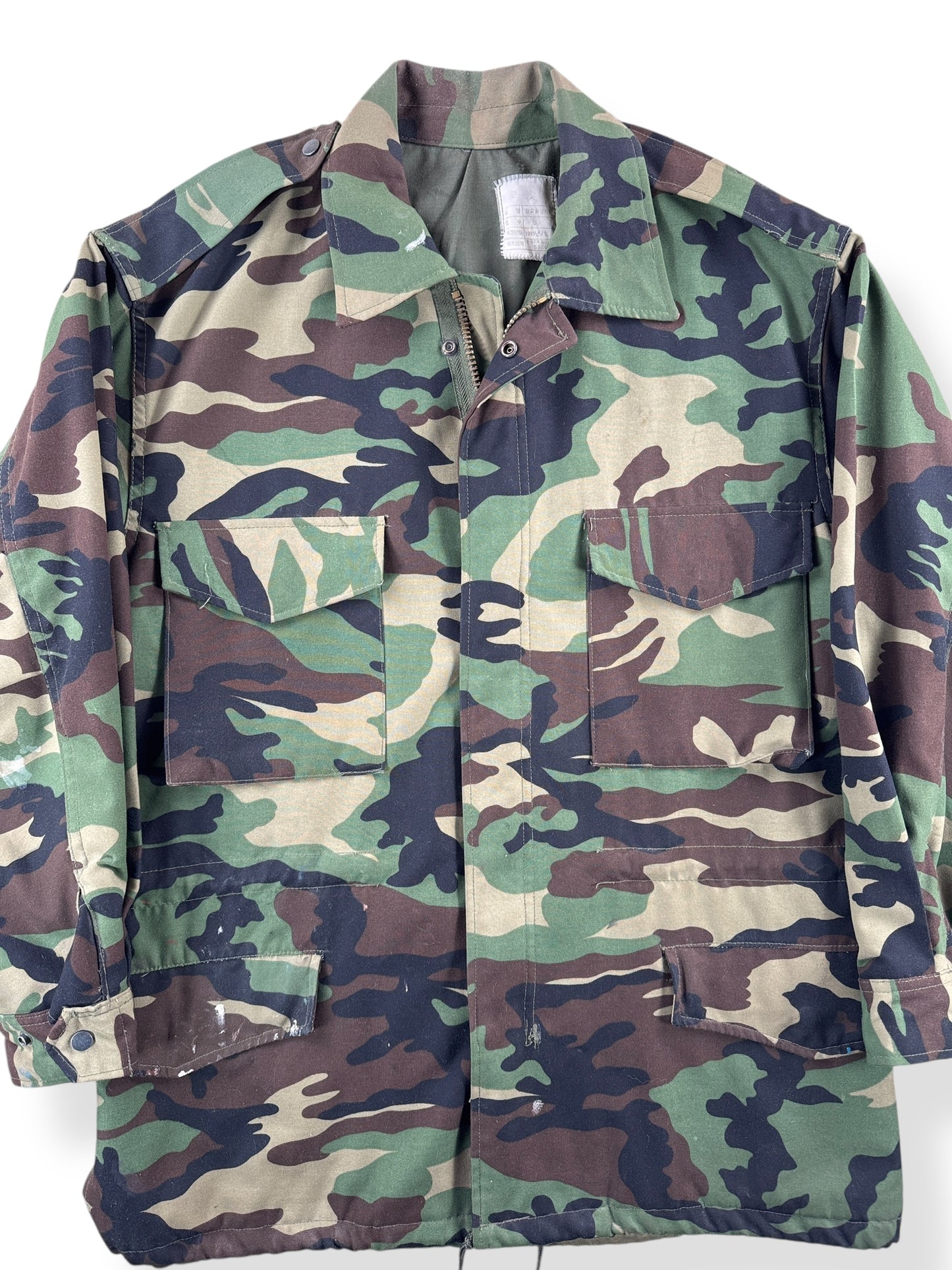Front Close Up of Vintage Korean Camo Field Jacket SZ L