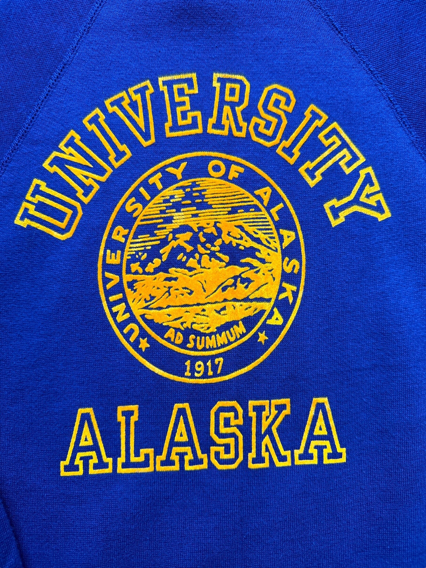 front graphic of Vintage University of Alaska Flocked Crewneck SZ XS