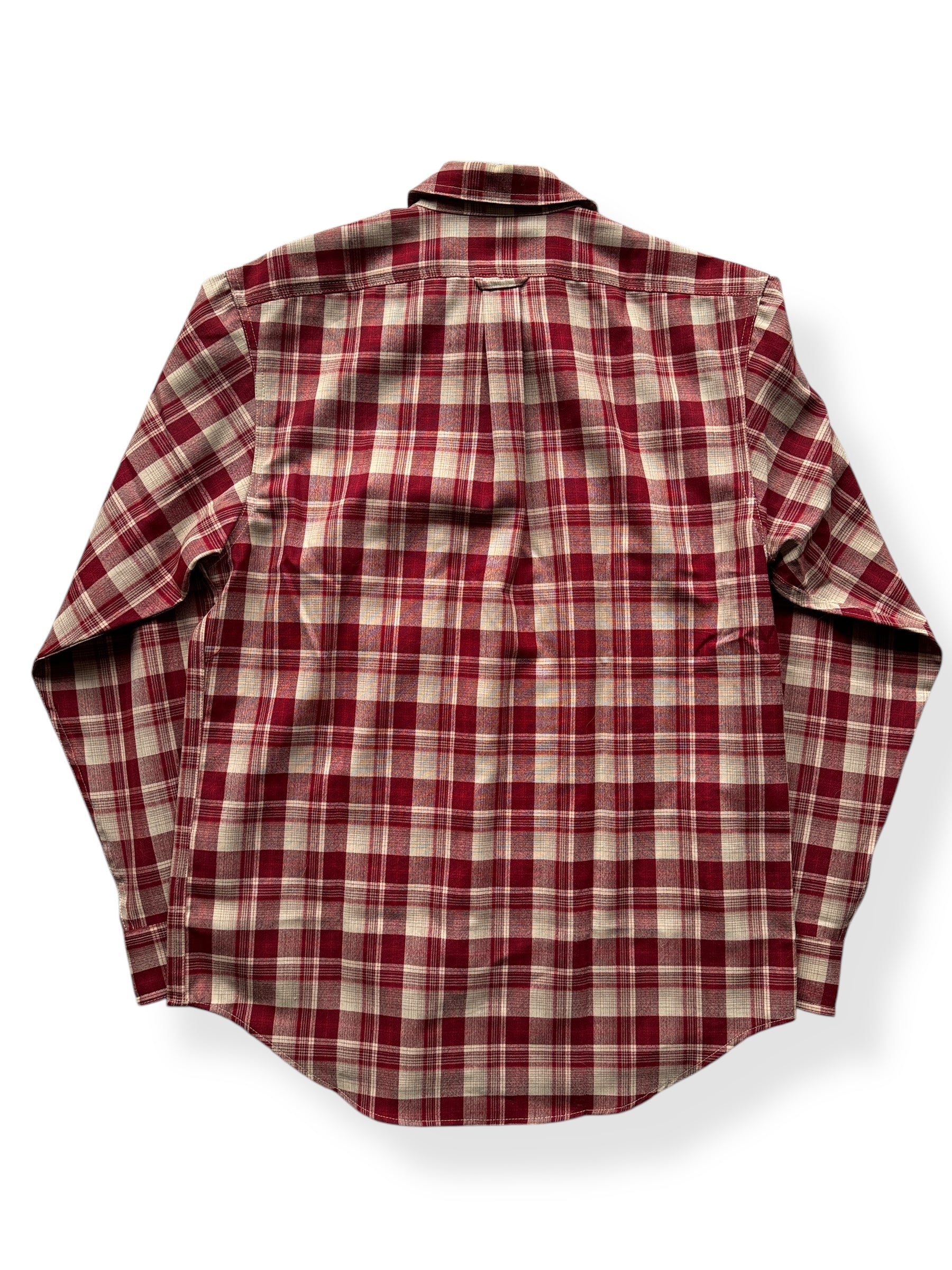 Back of Filson Merino Wool Red Tan Plaid Guide Shirt SZ S