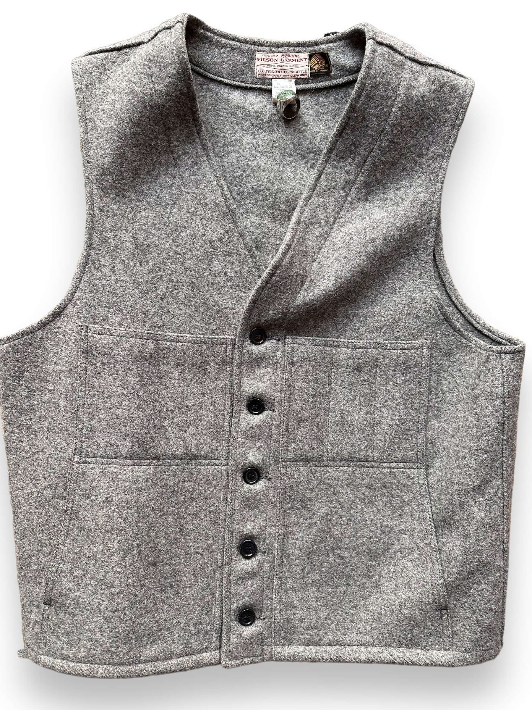 Upper Front View of Vintage Filson Heather Grey Vest SZ 46 |  Vintage Filson Vest