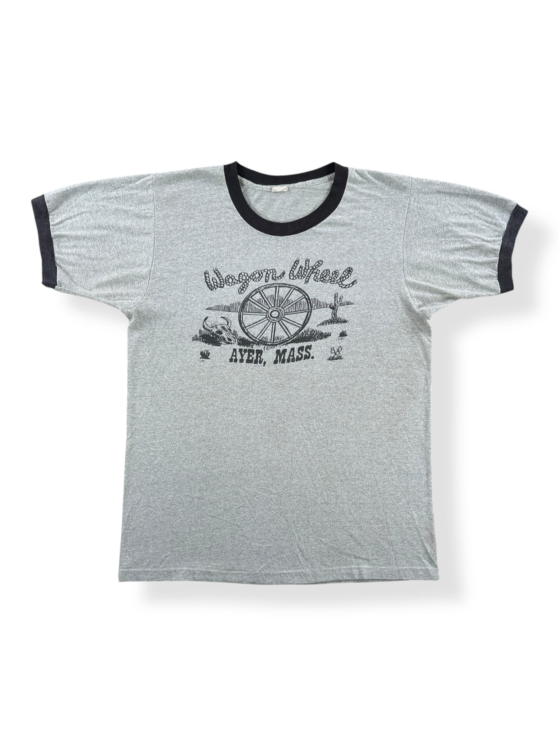 Front of Vintage Wagon Wheel Ayer MA Ringer Tee SZ M