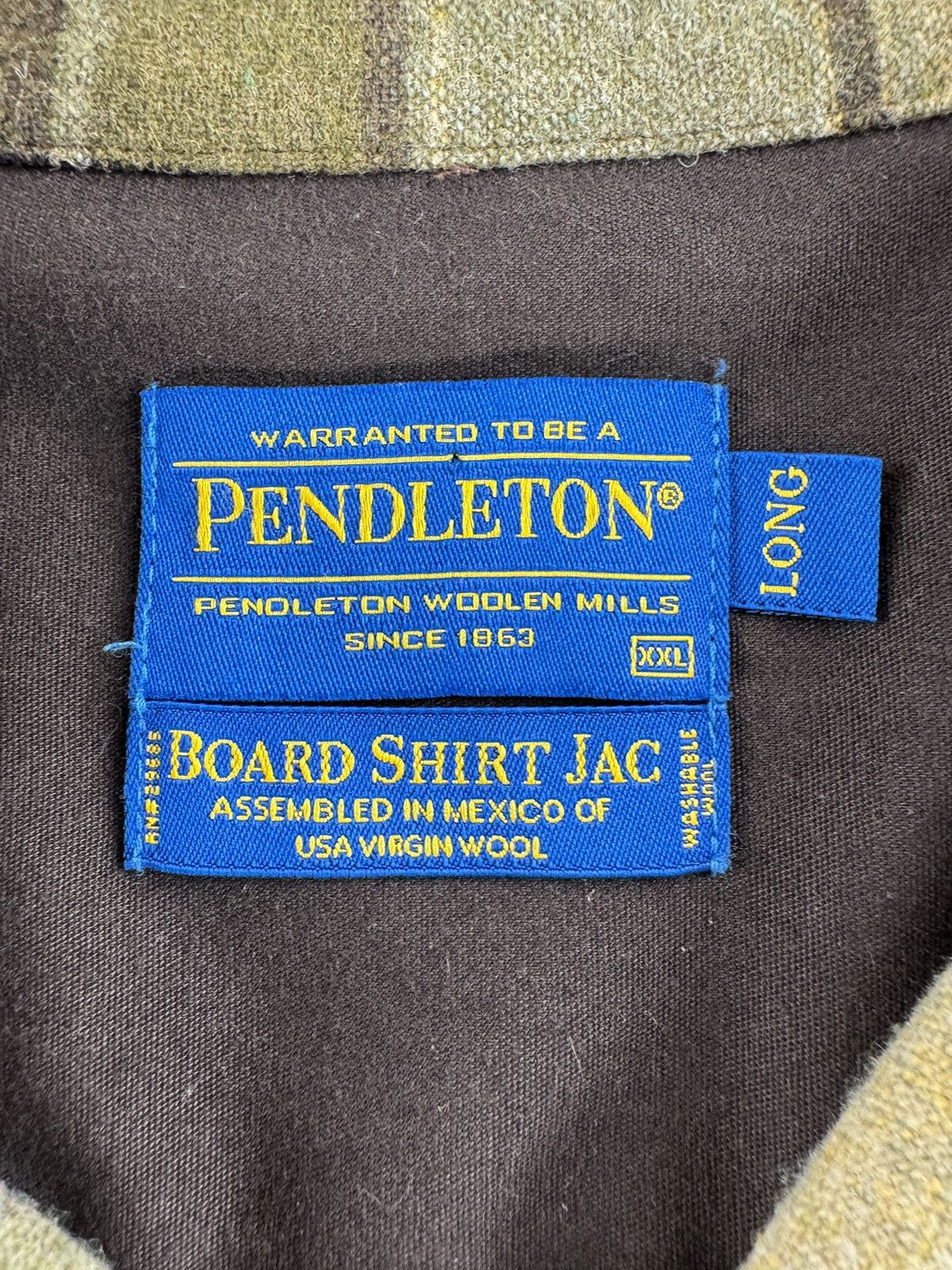 Label on Pendleton Lodge Board Shirt Jac SZ XXL Long