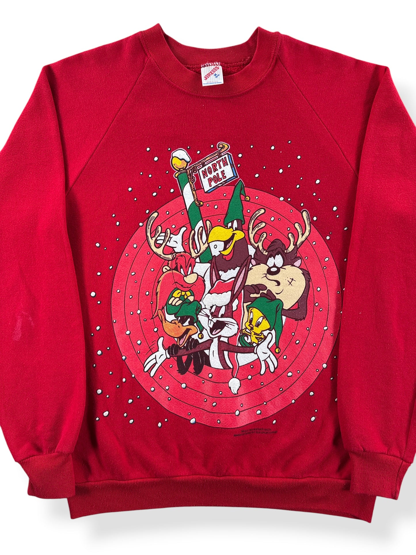 Front Close Up of Vintage Looney Tunes Christmas Crewneck SZ M (Fits S)