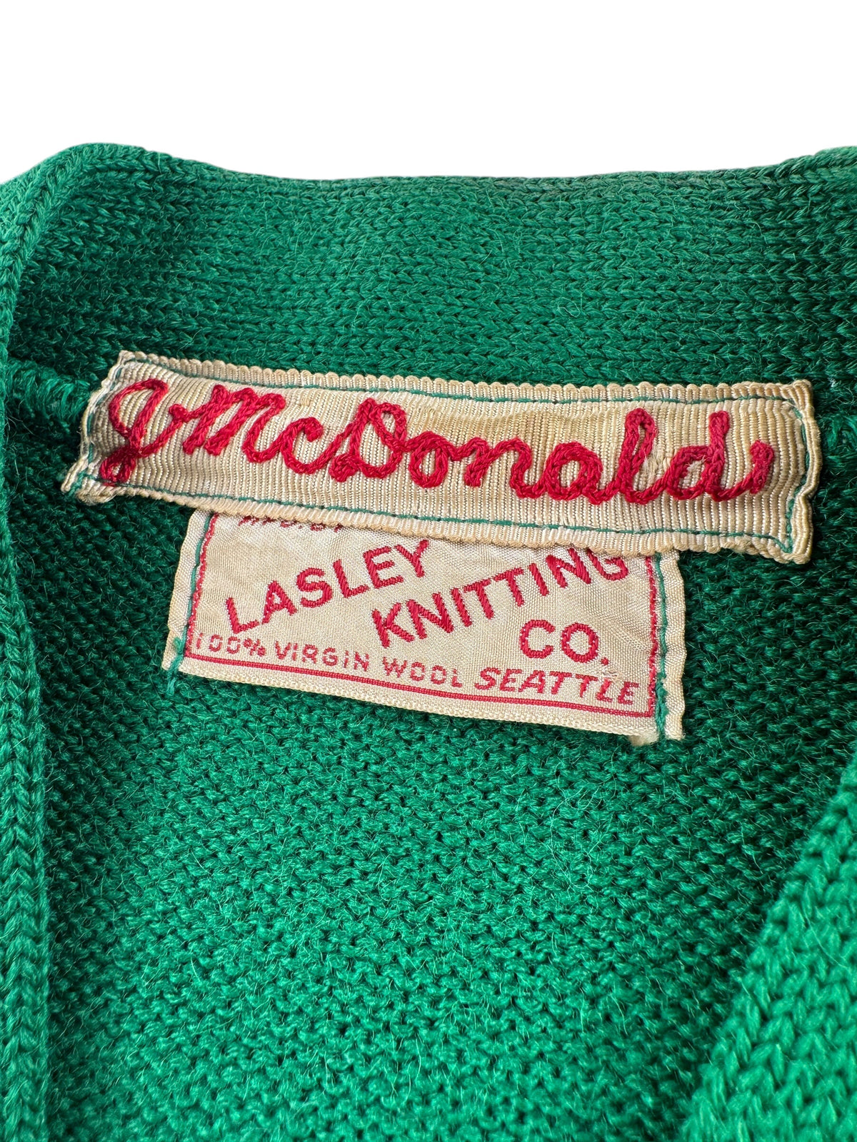 Tags on Vintage 60s Lasley Knitting Varsity Sweater SZ S