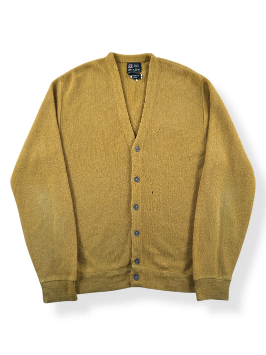 Front of Vintage Sear's Men Store Gold Mohair Cardigan SZ M AS IS
