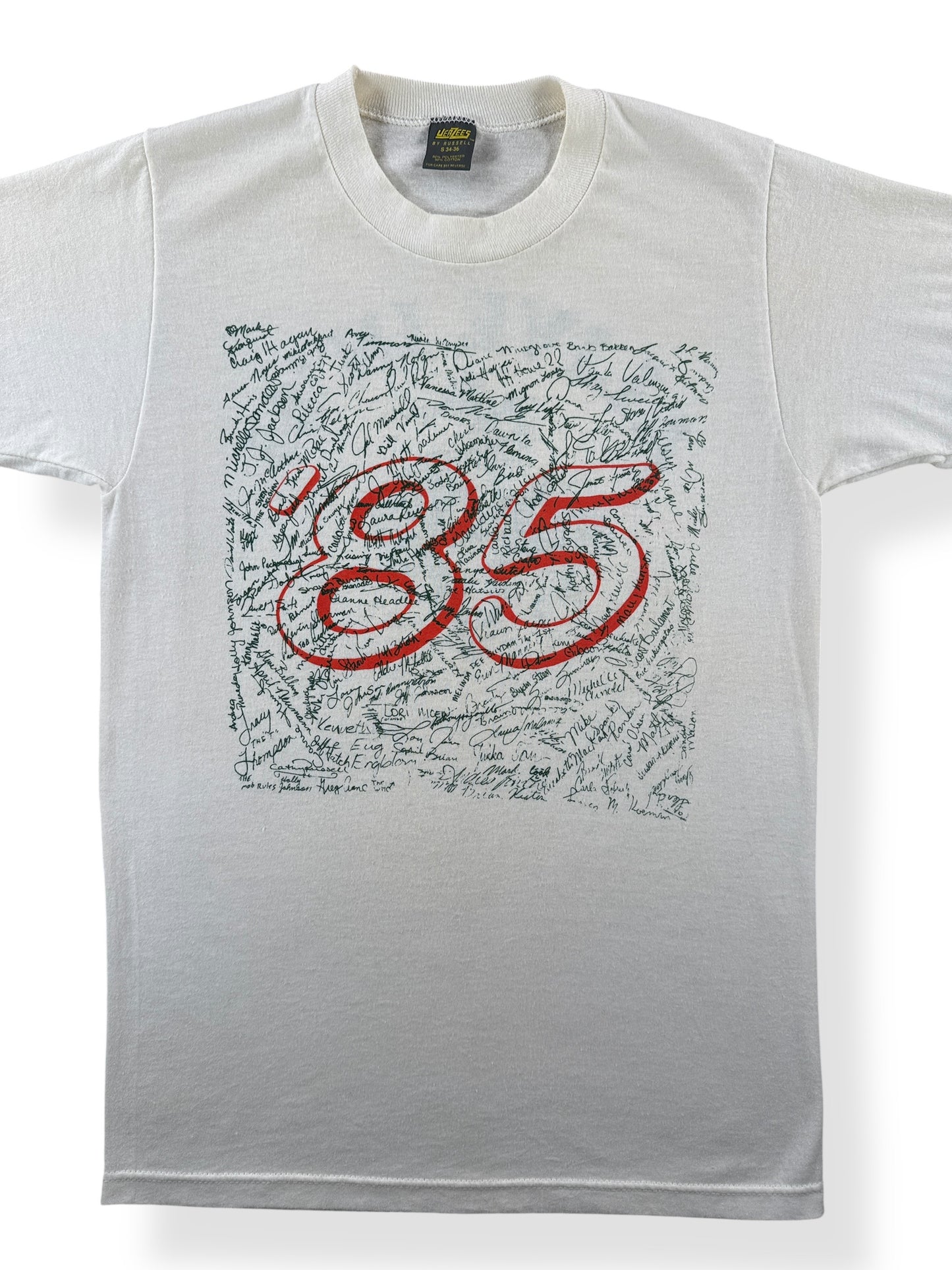 Front Close Up of Vintage Alive in 85 Signature Tee SZ S (Fits XS)