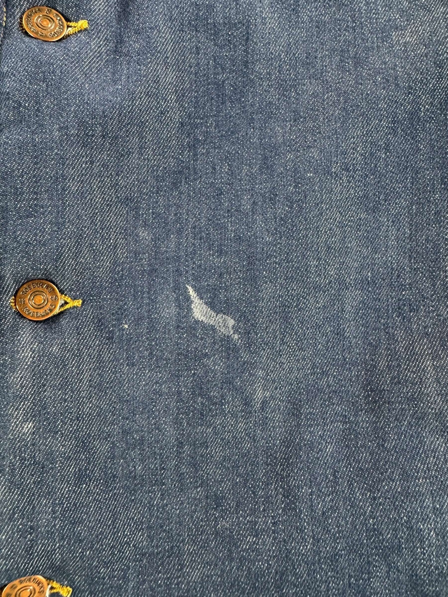 Stain on Vintage Roebucks Raw Denim Shearling Jacket SZ 46