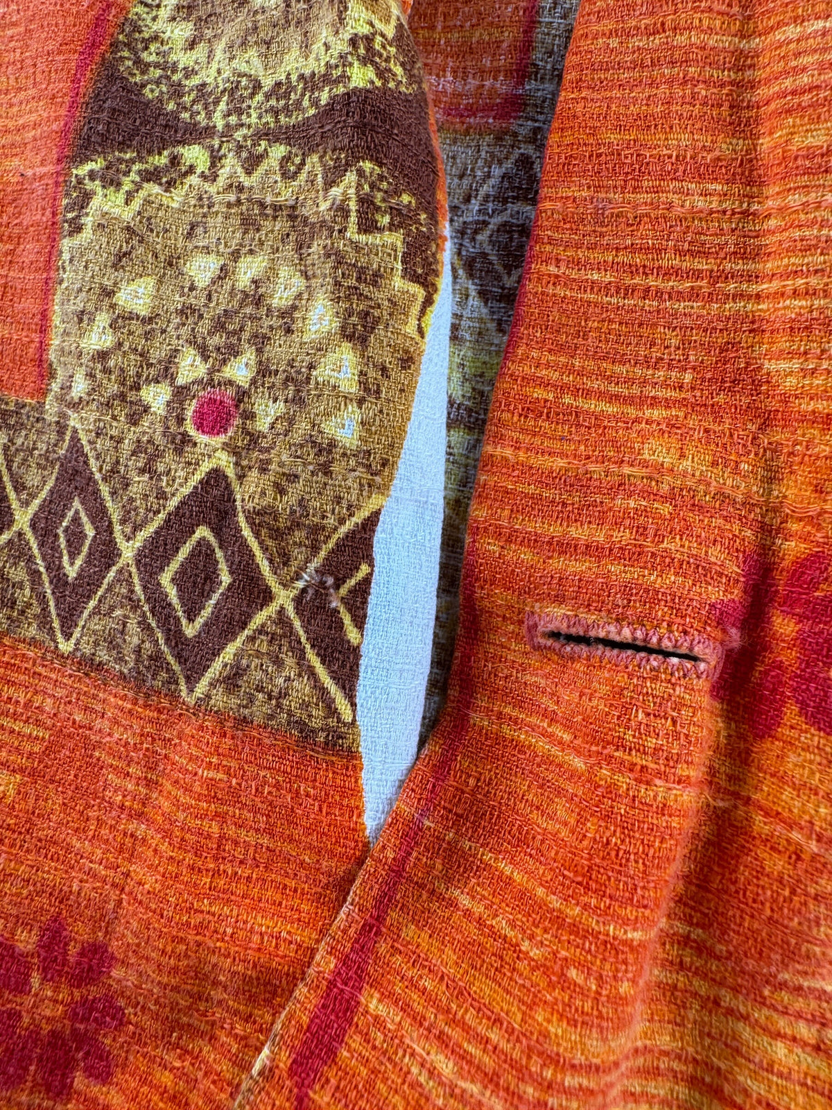 Missing button on Vintage Barkcloth Aloha Shirt - AS IS SZ S