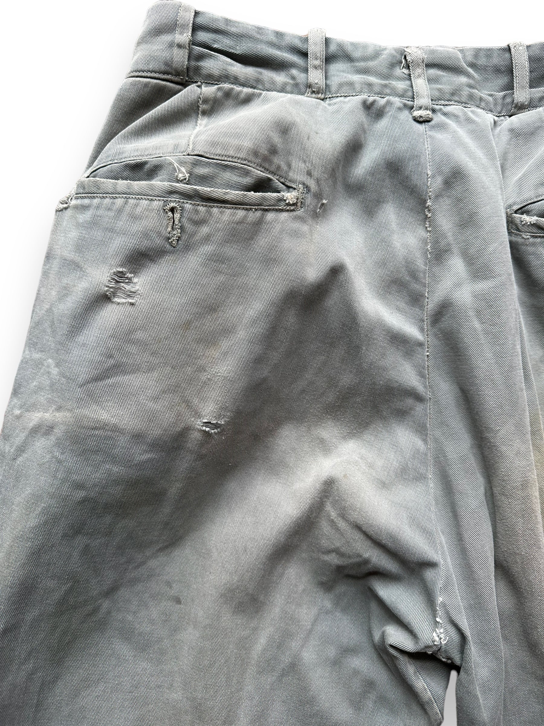 Small Repair on Left Rear Side of Vintage 1950's Penneys Work Trousers W30 | Barn Owl Vintage Seattle | Vintage Grey Chinos Seattle