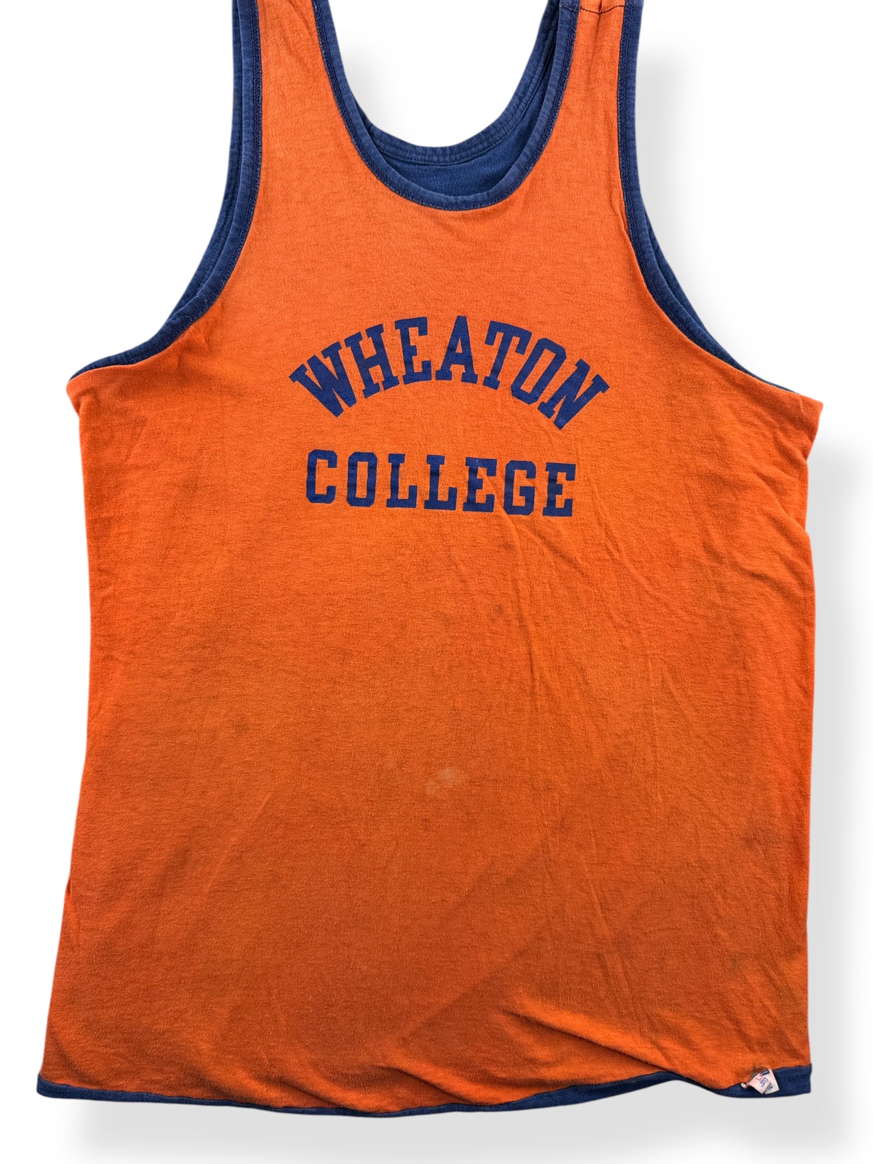 Front Close Up of Vintage Champion Blue Bar Wheaton College Reversible Tank Top SZ L (Fits M)