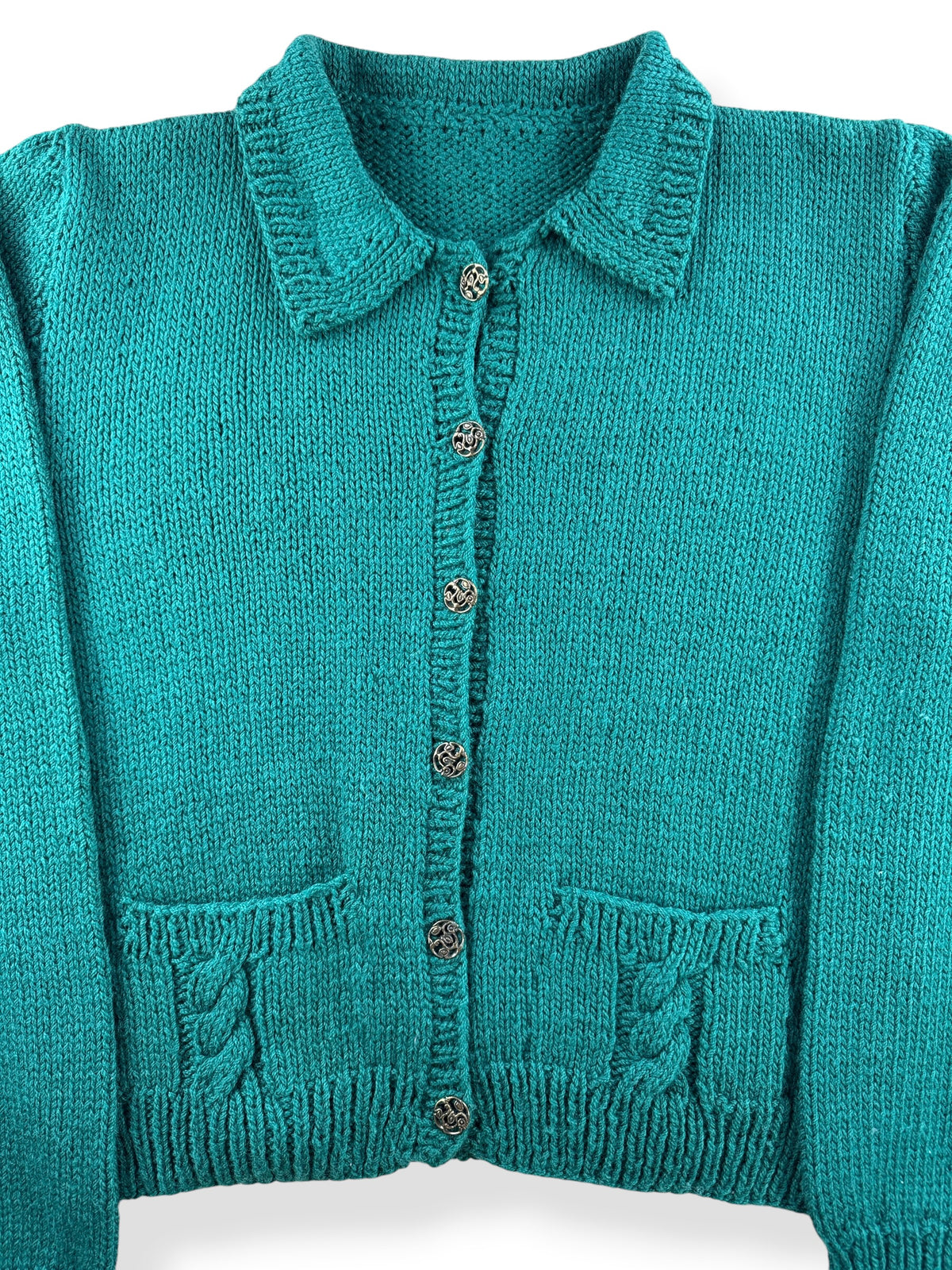 Close-up of Vintage Green Collared Cardigan SZ M