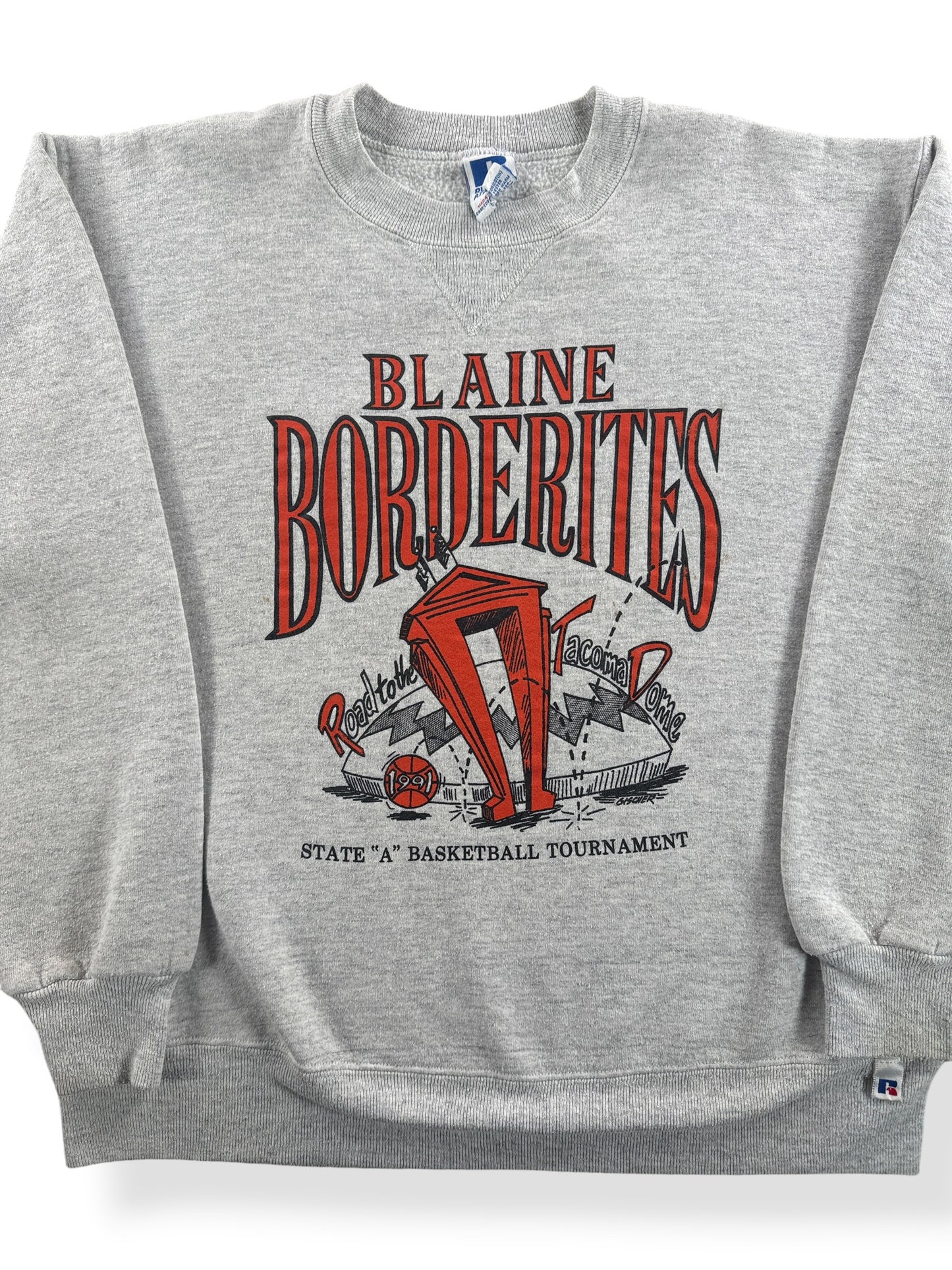 Front Close Up of Vintage Blaine Borderites Tacoma Dome Crewneck Sweatshirt SZ L