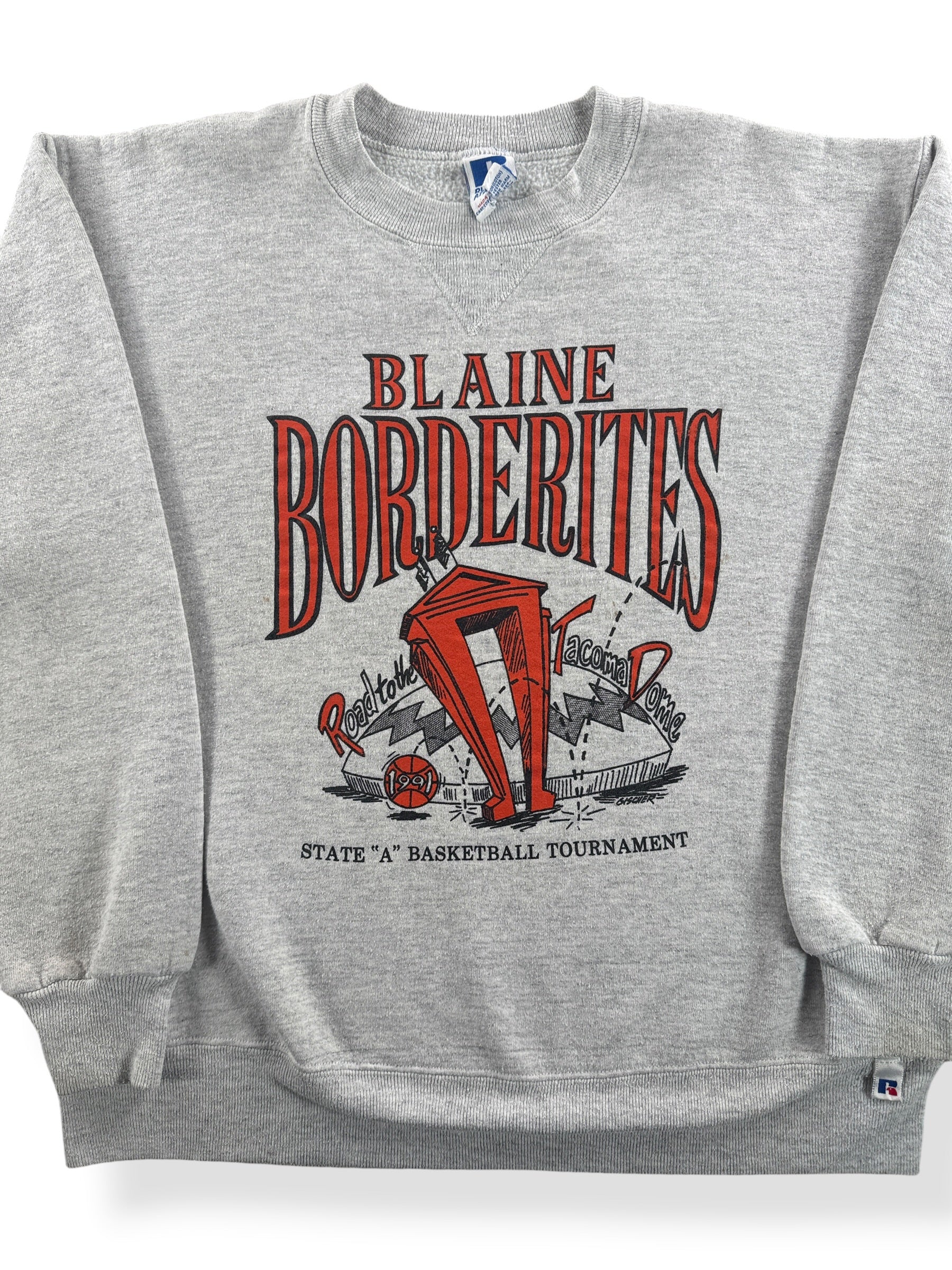 Front Close Up of Vintage Blaine Borderites Tacoma Dome Crewneck Sweatshirt SZ L