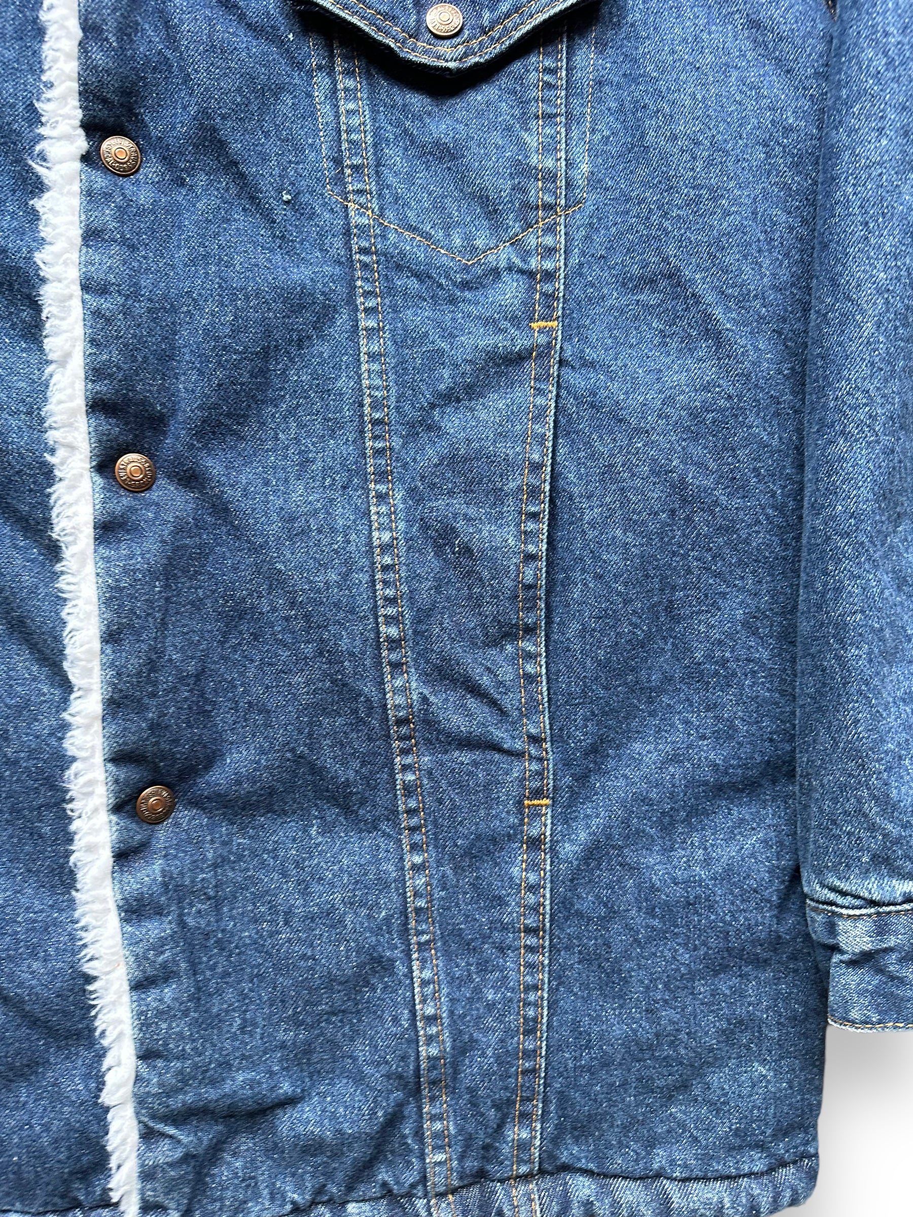 Left Lower Pocket View of Vintage Dark Levis Sherpa Type III Denim Jacket SZ L | Vintage Denim Workwear Seattle | Barn Owl Seattle