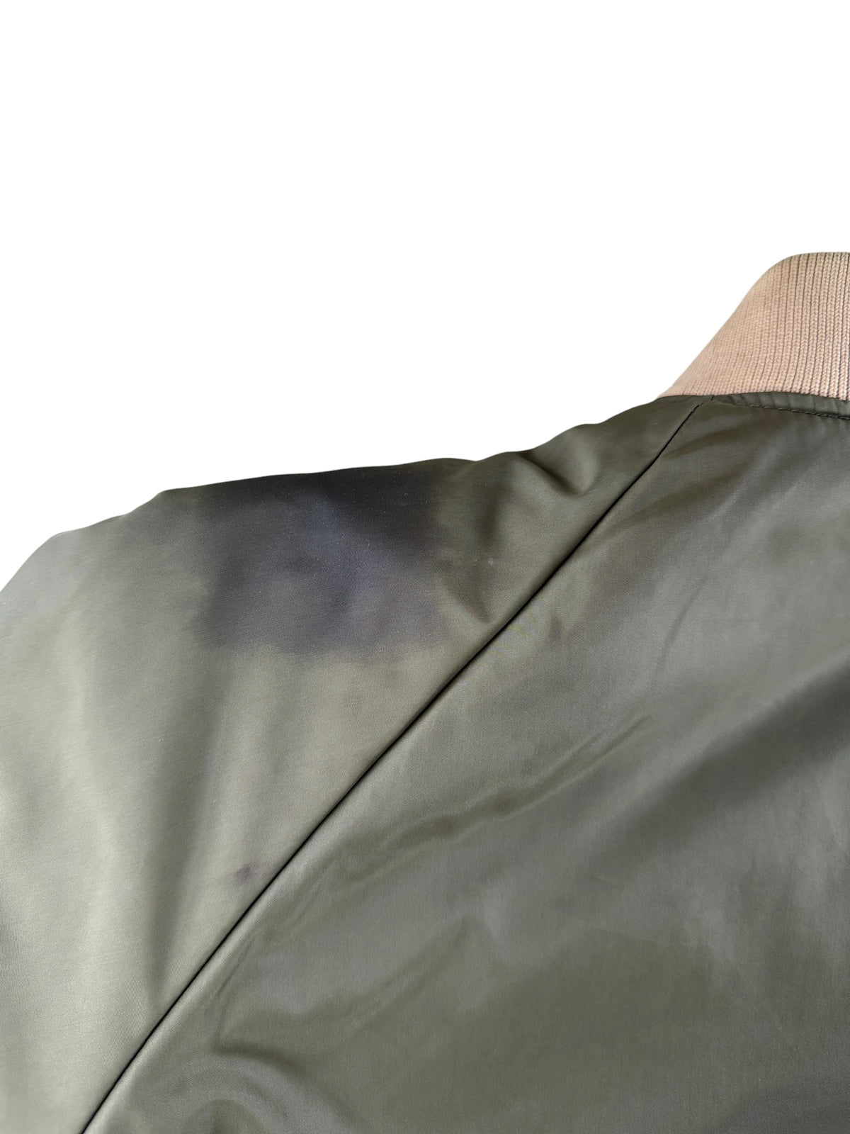 Stain on shoulder of inside-out Vintage Columbia Reversible Hunting Bomber Jacket SZ L