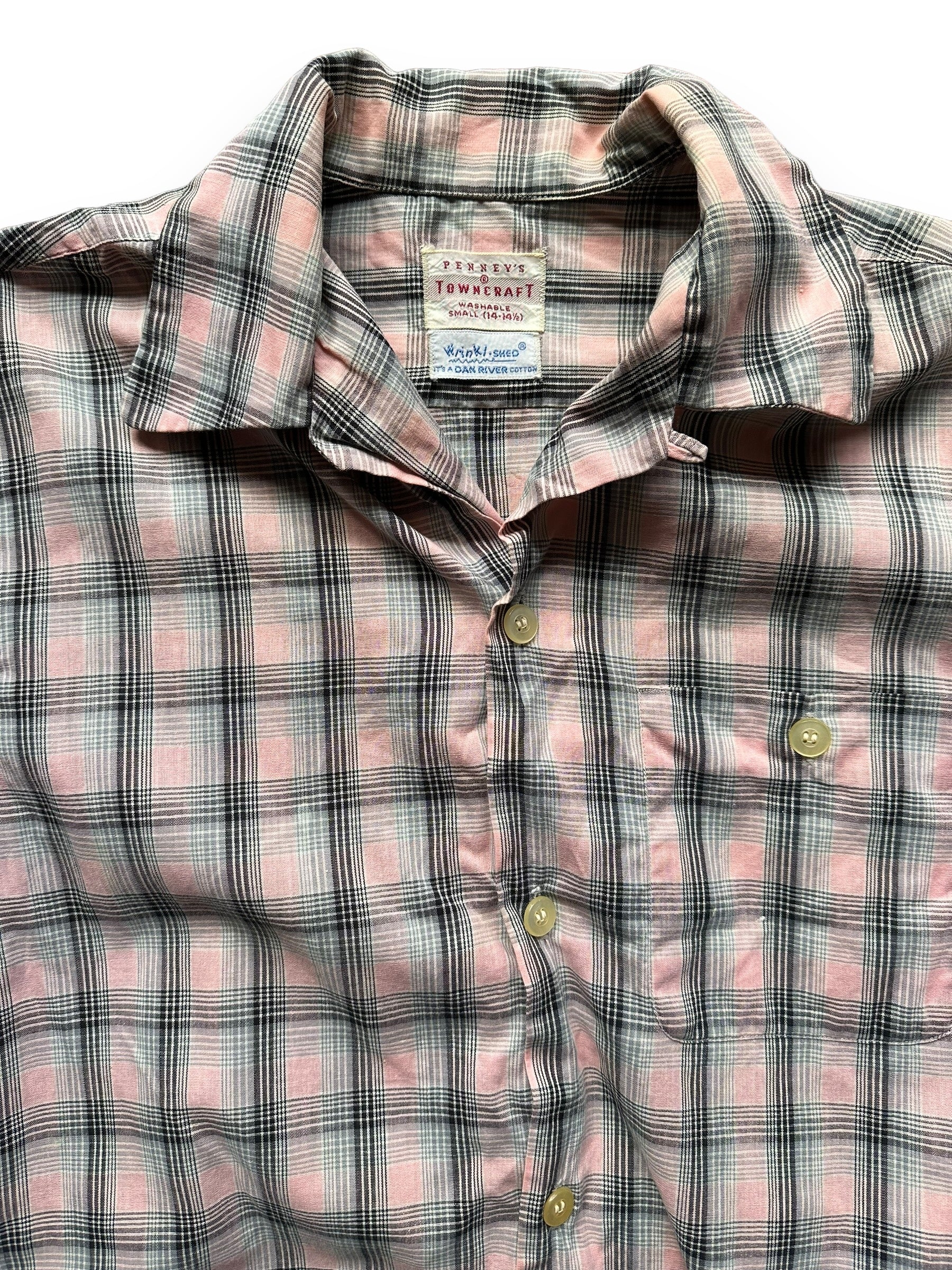 Tag View of Vintage Penney's Towncraft Wrinkl-Shed Shirt SZ S | Vintage Rockabilly Shirt Seattle | Barn Owl Vintage Seattle