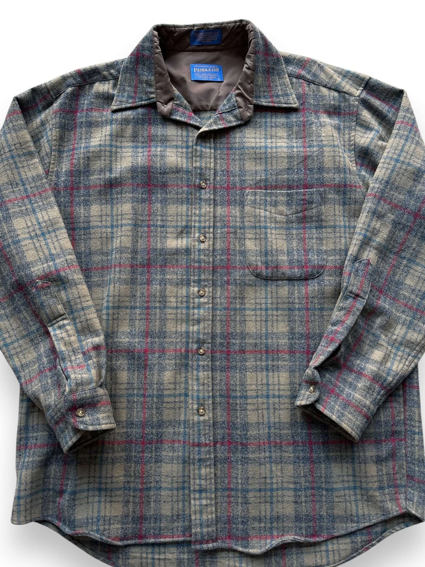 front close up of Vintage Pendleton Beige/Red/Navy Flannel SZ L