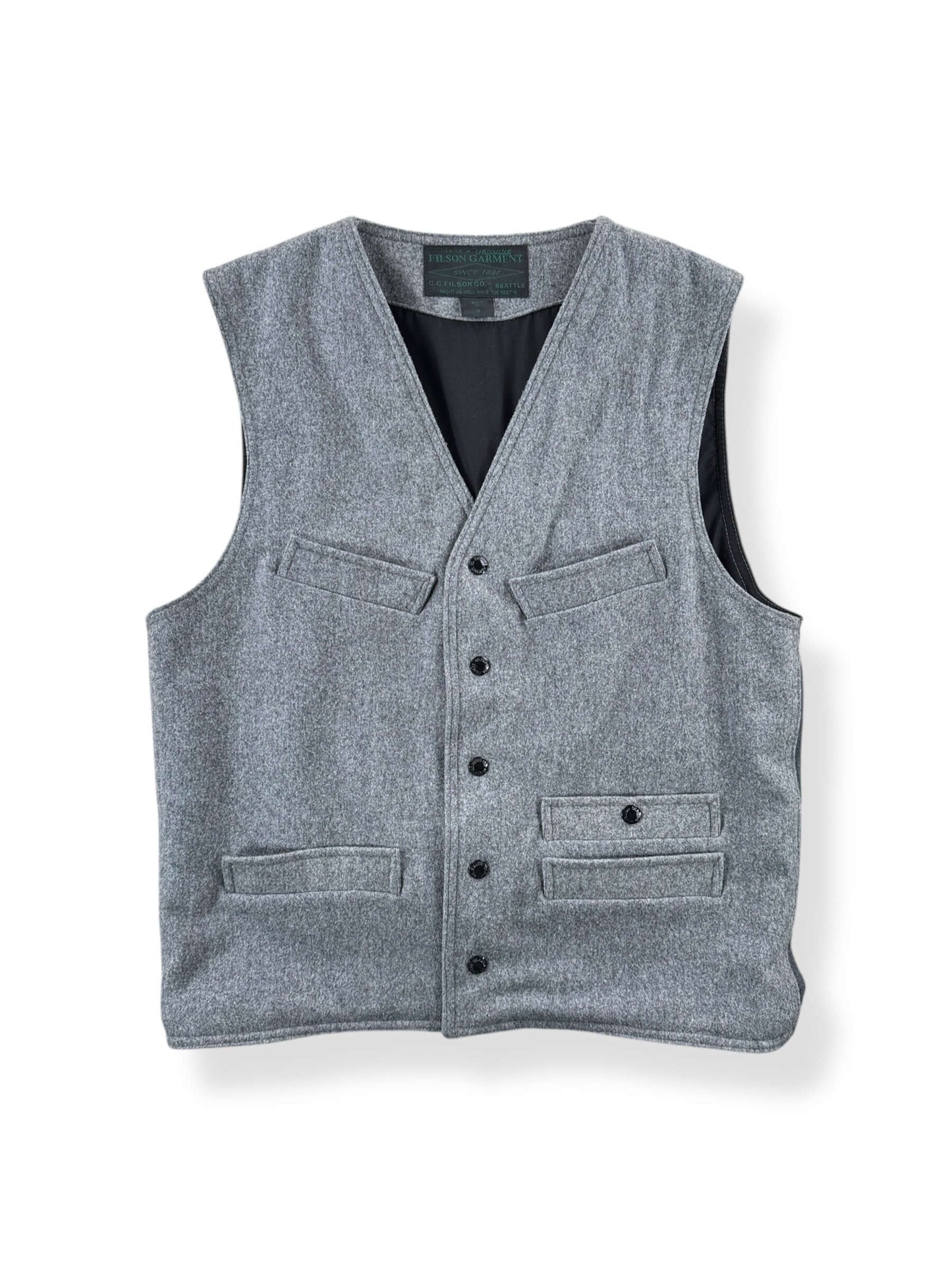 Front of Filson Green Label Grey Wool Vest SZ M