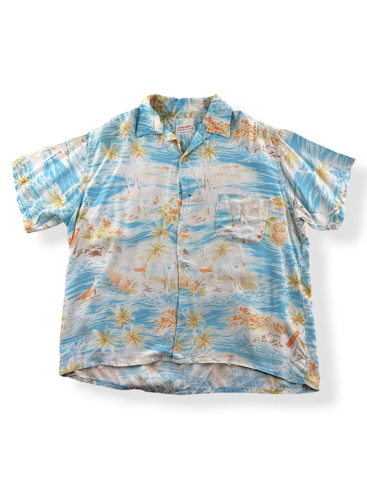 Front of Vintage Thrashed Aloha Shirt SZ L - AS IS