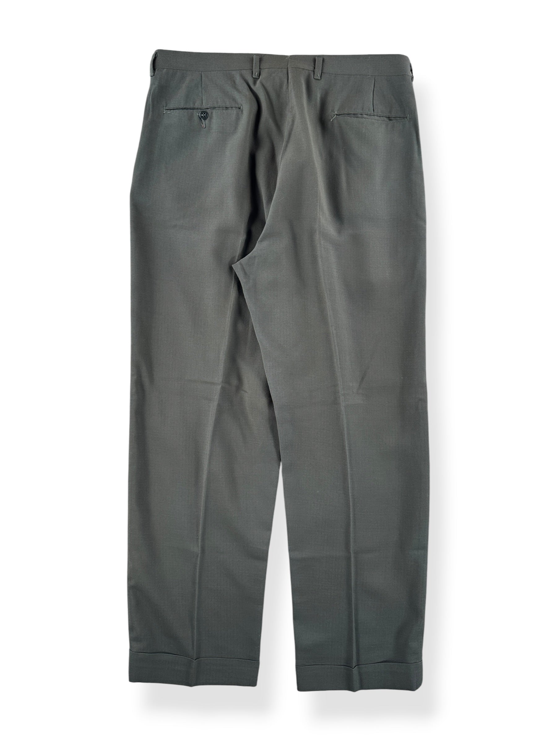 Back of Vintage Olive Green Drop Loop Trousers W34