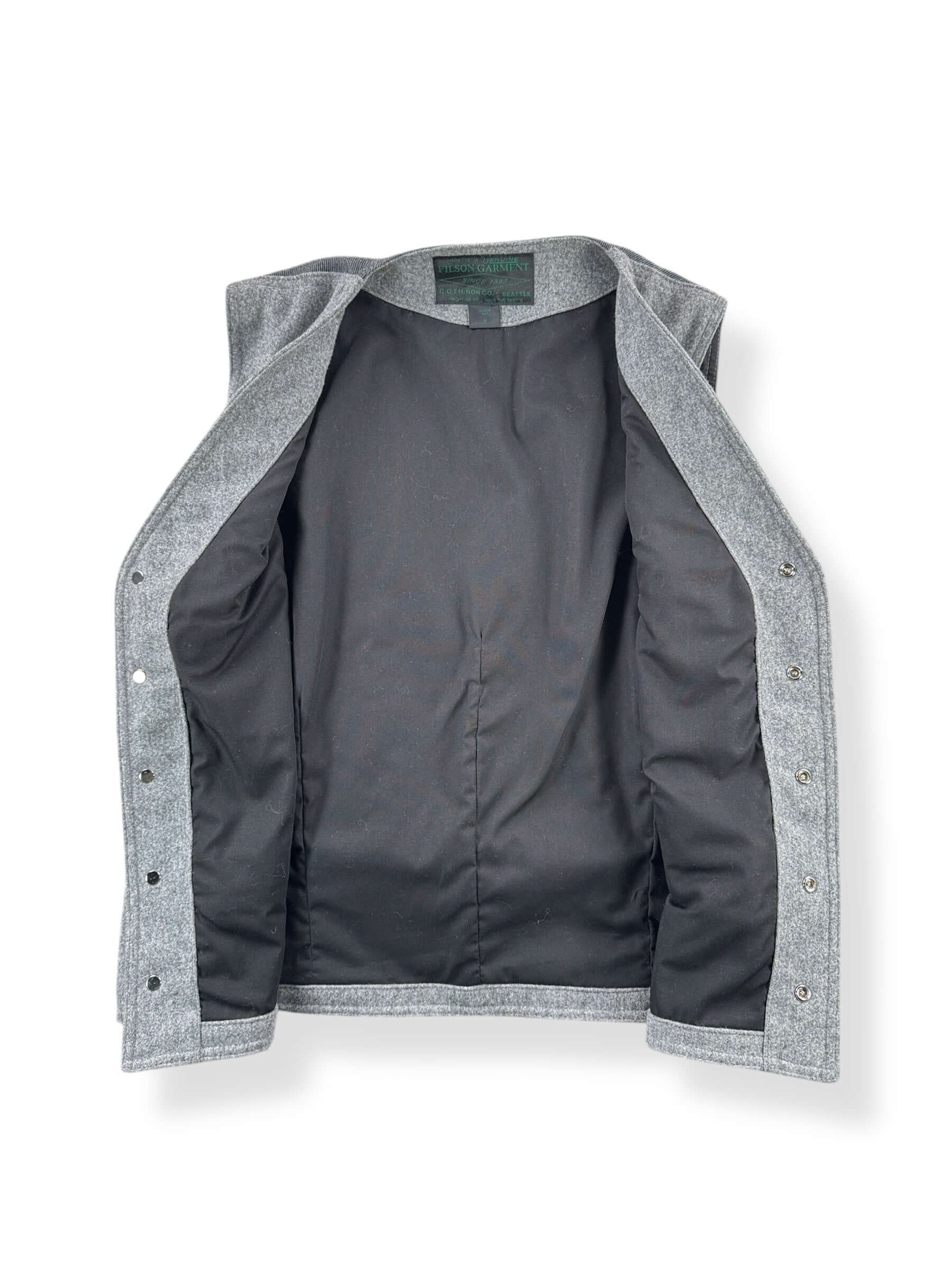 Inside of Filson Green Label Grey Wool Vest SZ M