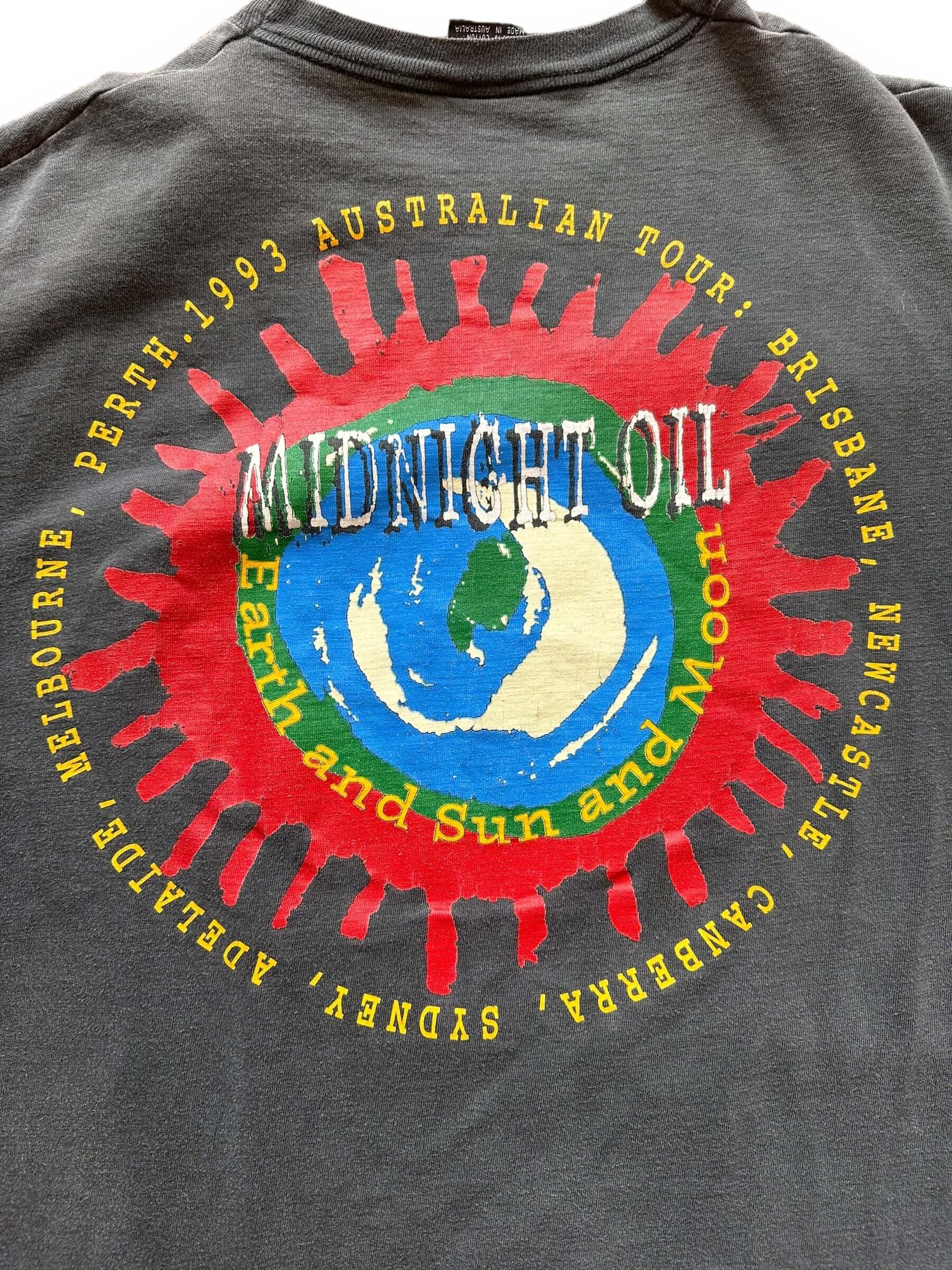 back close up of Vintage 90s Midnight Oil Australian Tour Band Tee Shirt SZ L