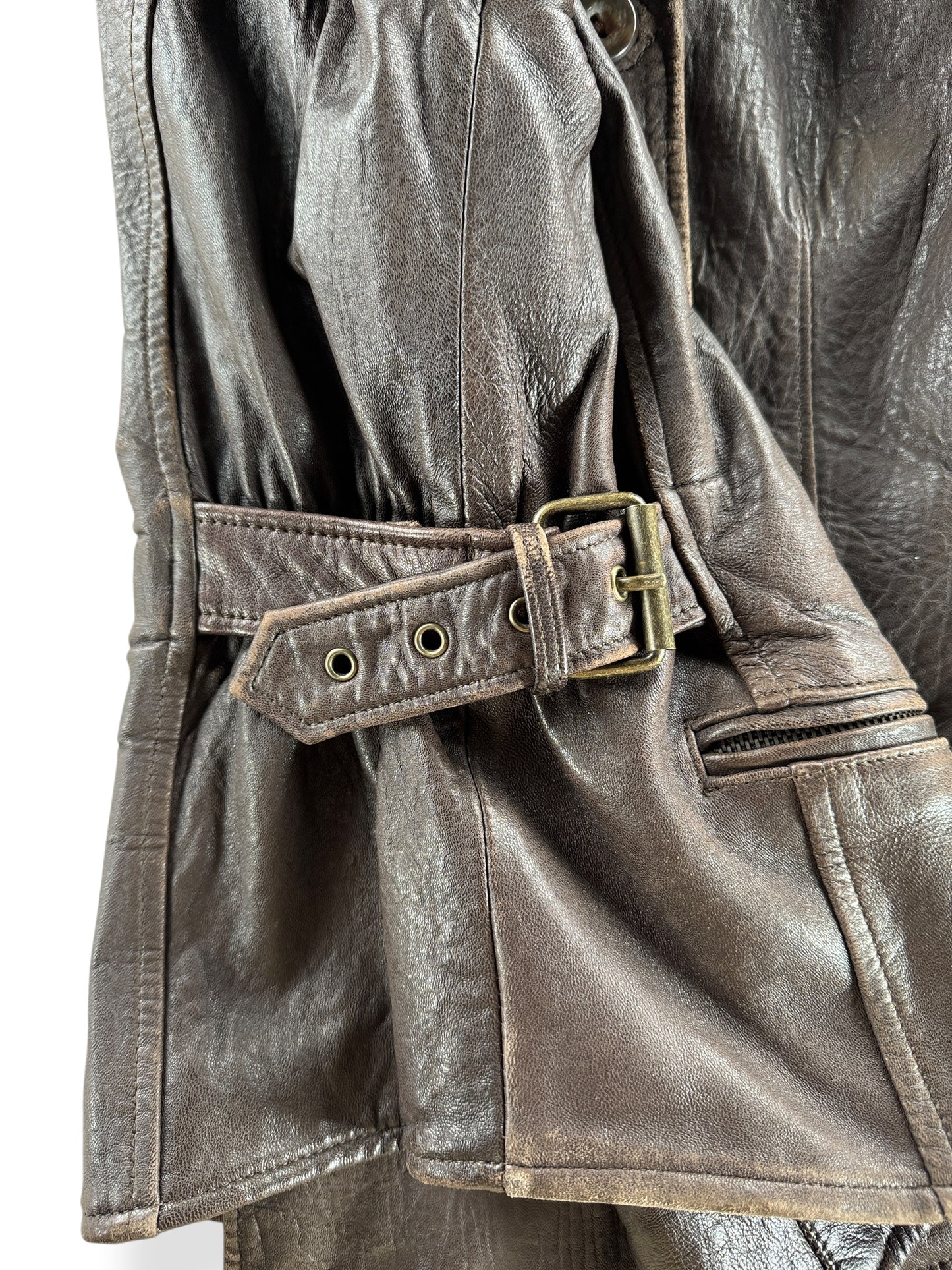 Side buckle on Vintage 80s Double Breasted Leather Jacket SZ M