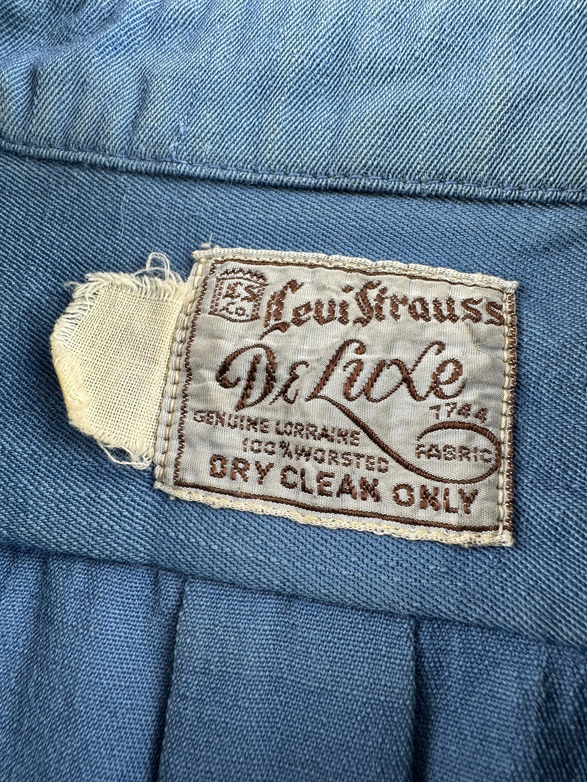 Tags on Vintage 40s Era Levis DeLuxe Lorraine Worsted Wool Pearl Snap SZ XL