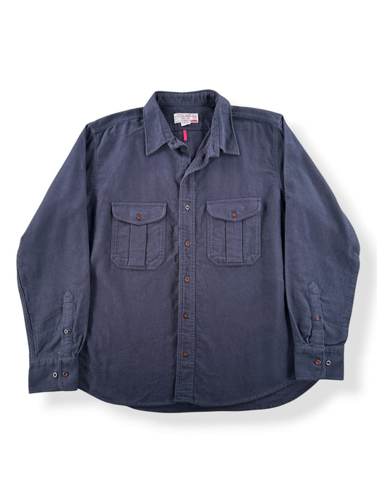 Front of Filson Navy Moleskin Seattle Shirt SZ L - AS IS