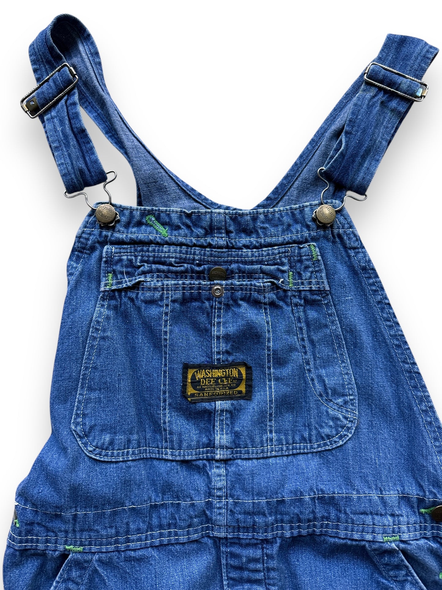 Front Clasp View of Vintage Dee Cee Denim Overalls W32