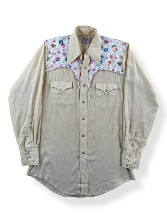 Front of Vintage H Bar C Floral Embroidered Pearl Snap Shirt SZ M