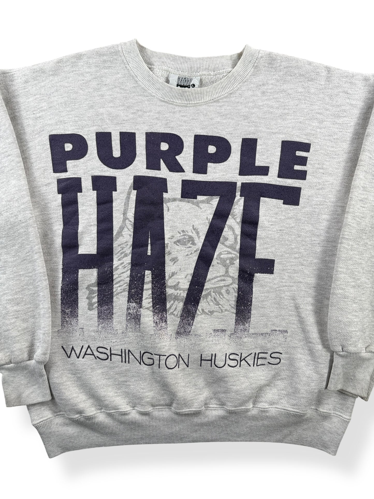 Front Close Up of Vintage Huskies Purple Haze Crewneck SZ L