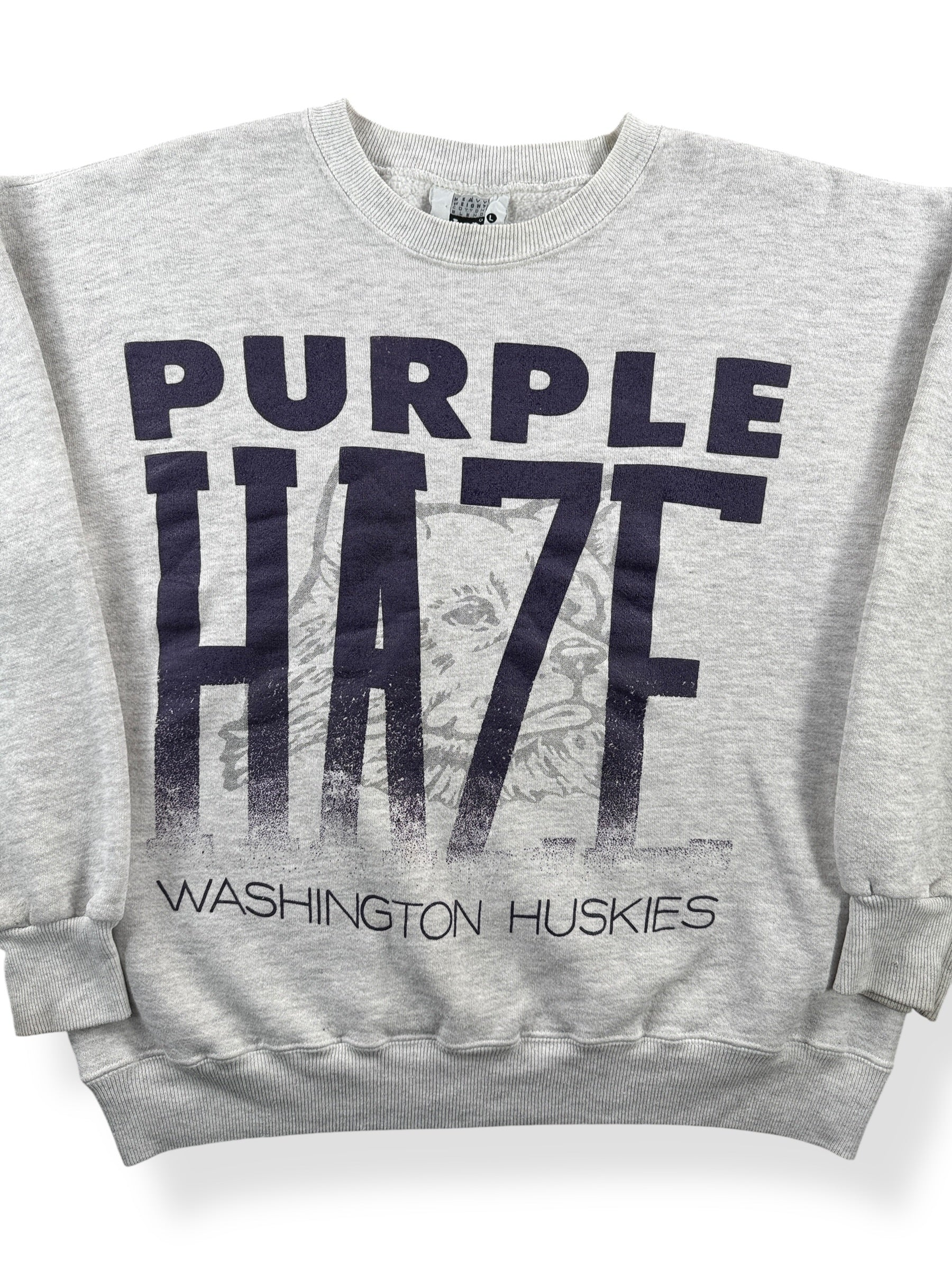 Front Close Up of Vintage Huskies Purple Haze Crewneck SZ L