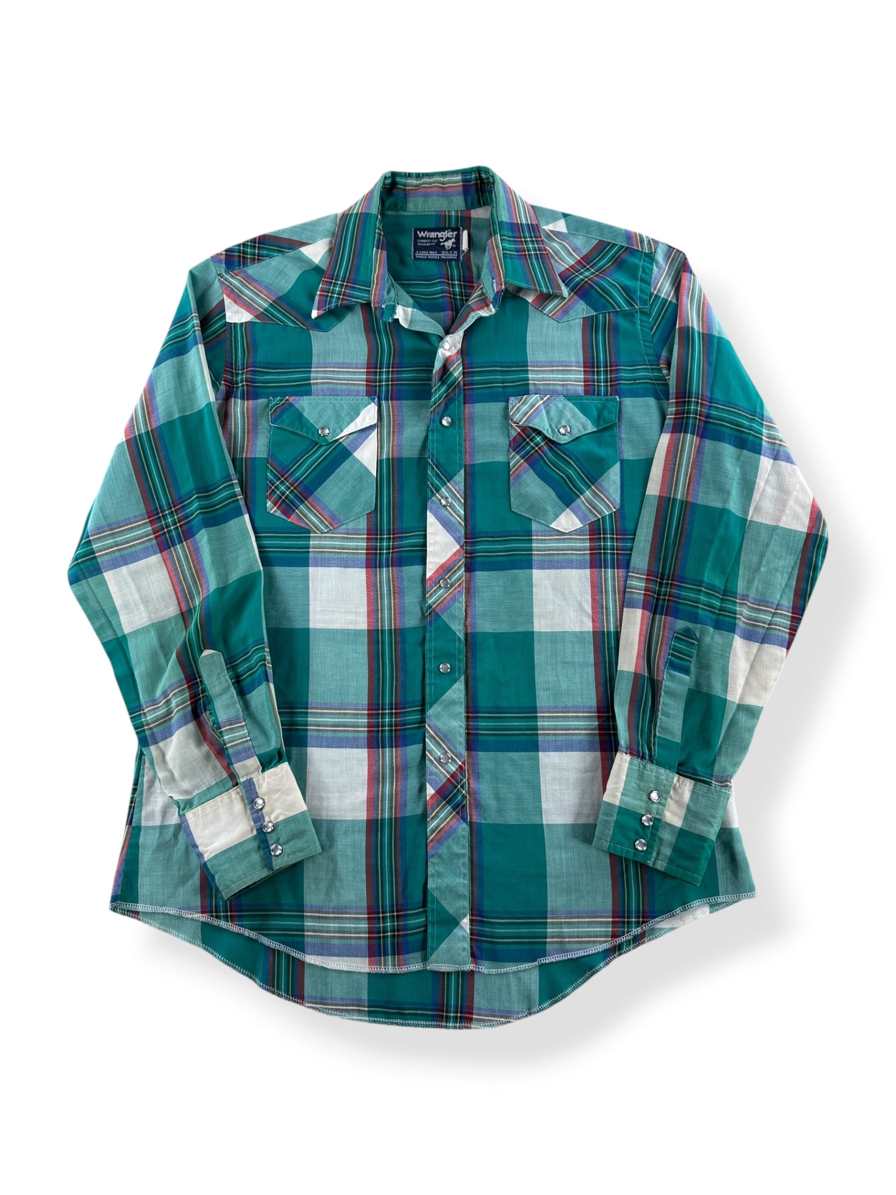 Vintage Wrangler Green Plaid Pearlsnap SZ 16 1/2