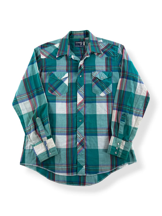 Vintage Wrangler Green Plaid Pearlsnap SZ 16 1/2